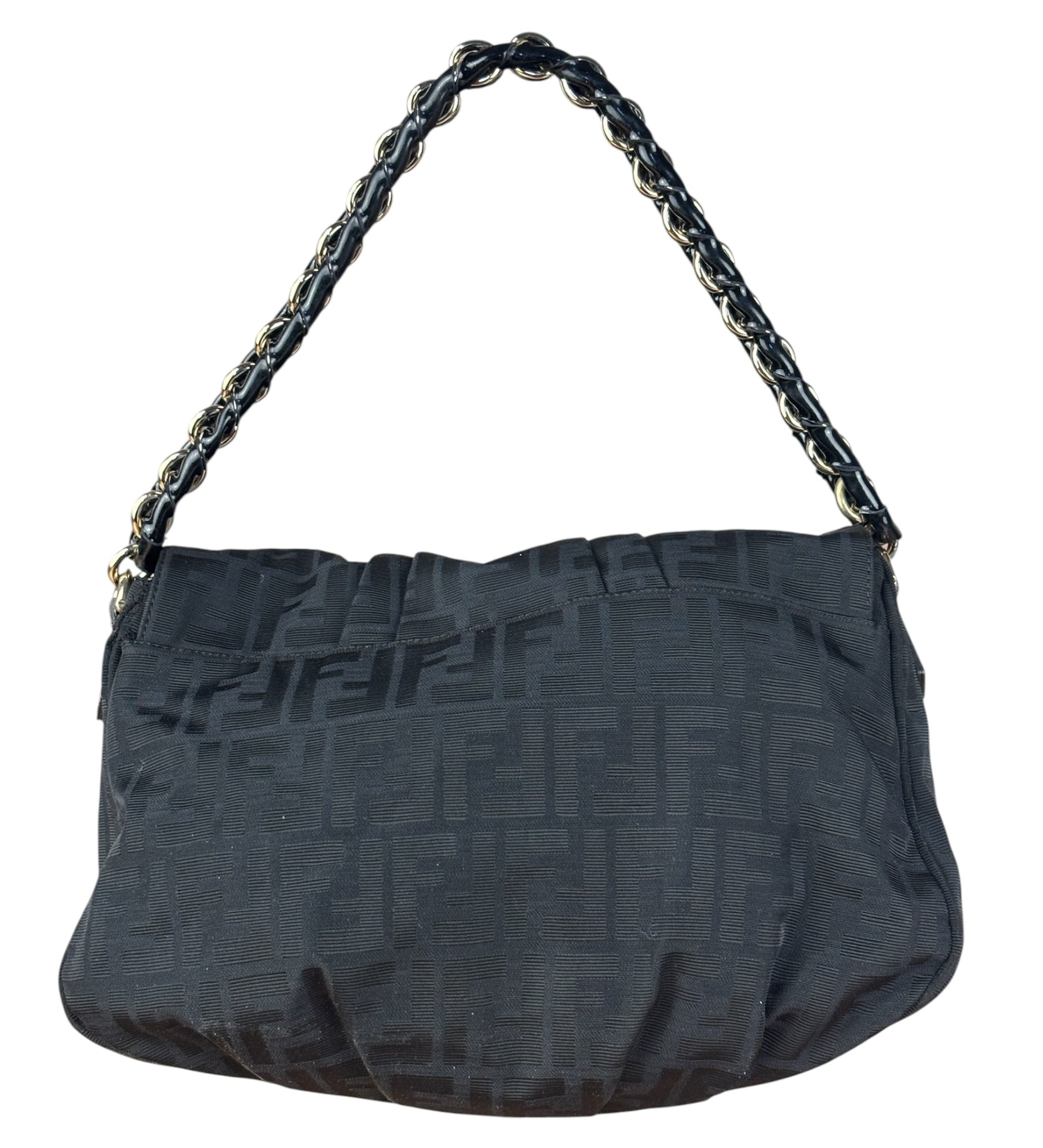 Fendi Black Zucca Canvas Monogram Mia Flap Shoulder Bag