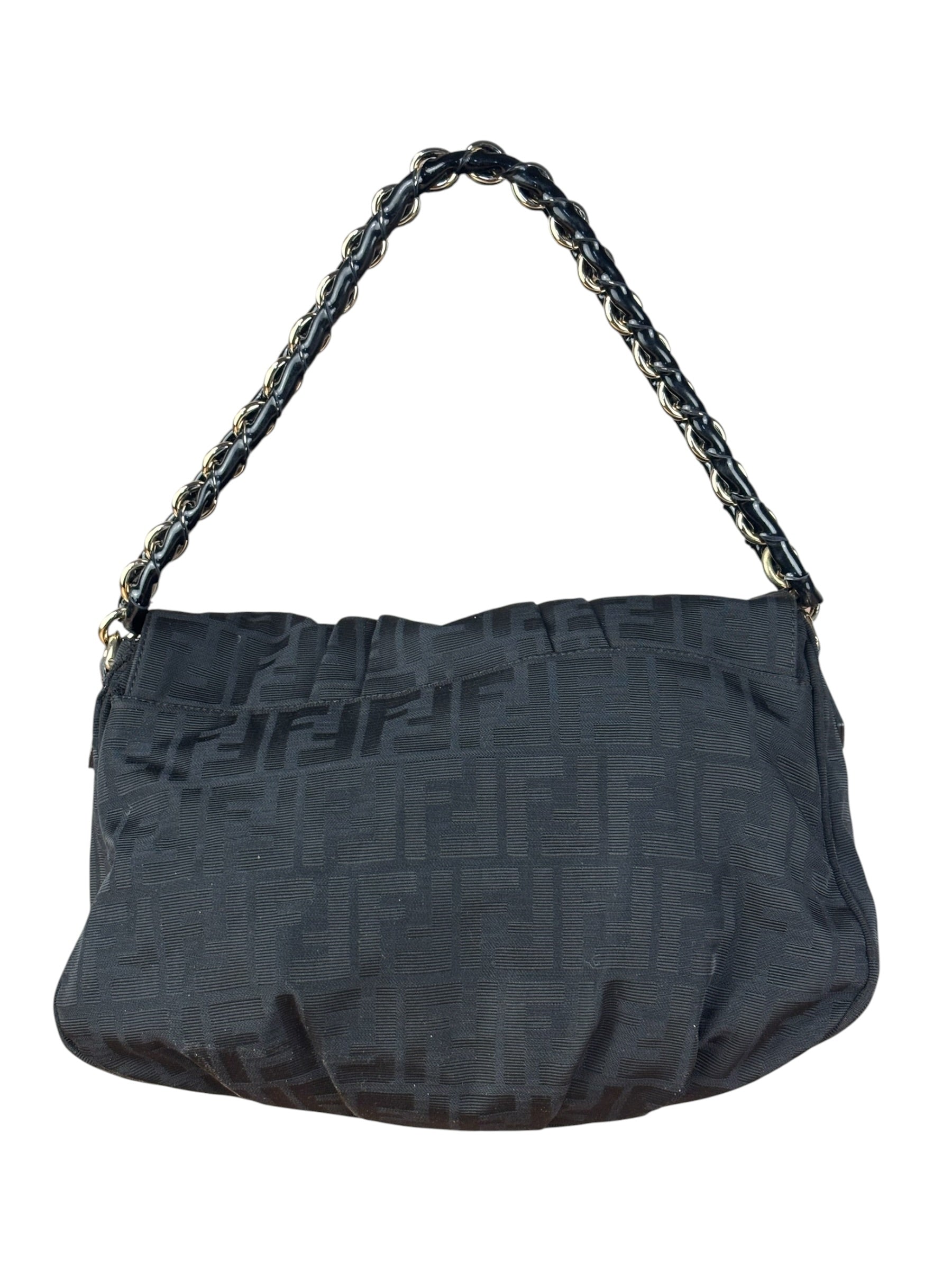 Fendi Black Zucca Canvas Monogram Mia Flap Shoulder Bag