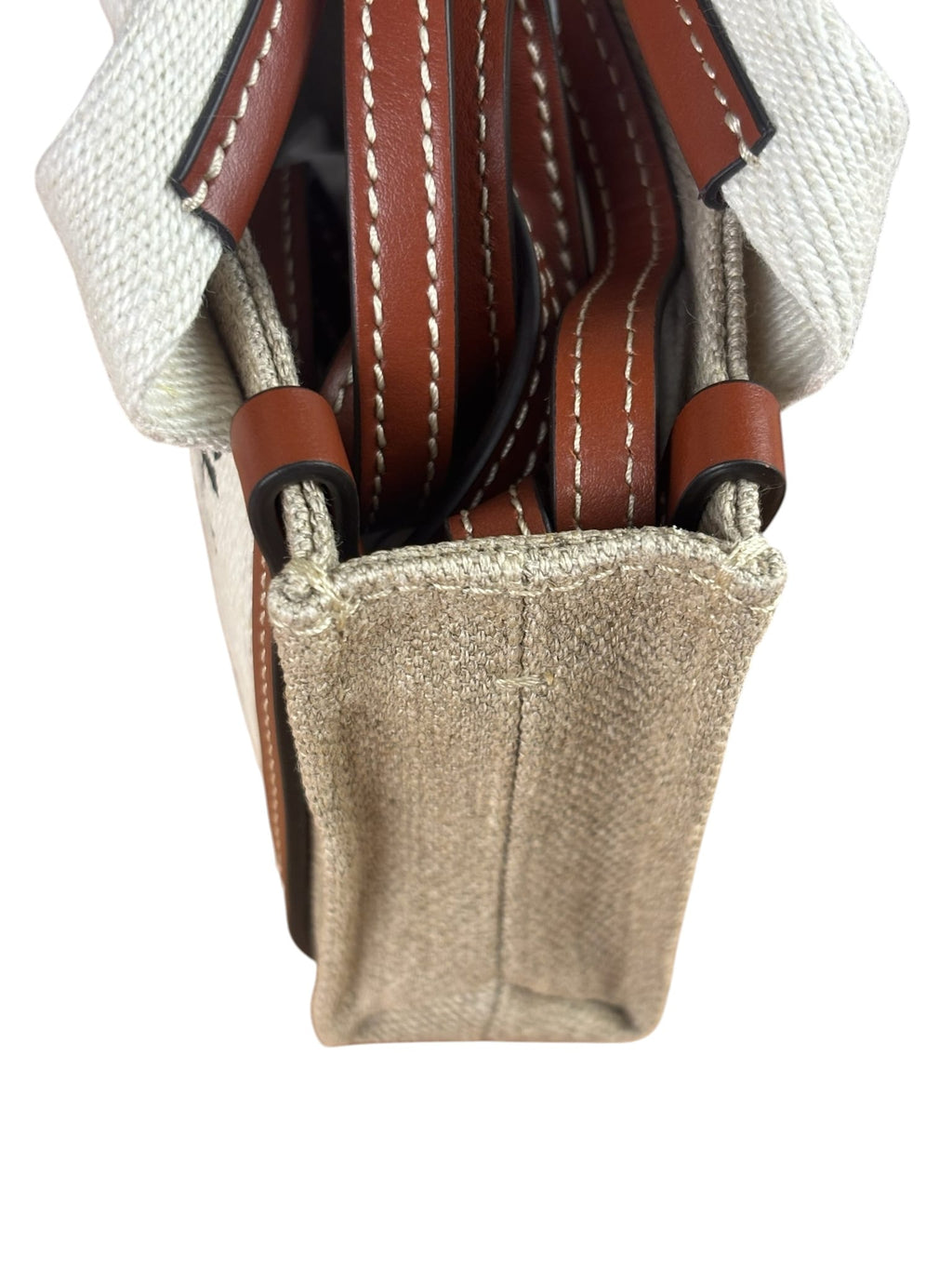 Chloe Beige/Brown Leather Trim Canvas Woody Nano Two-Way Satchel