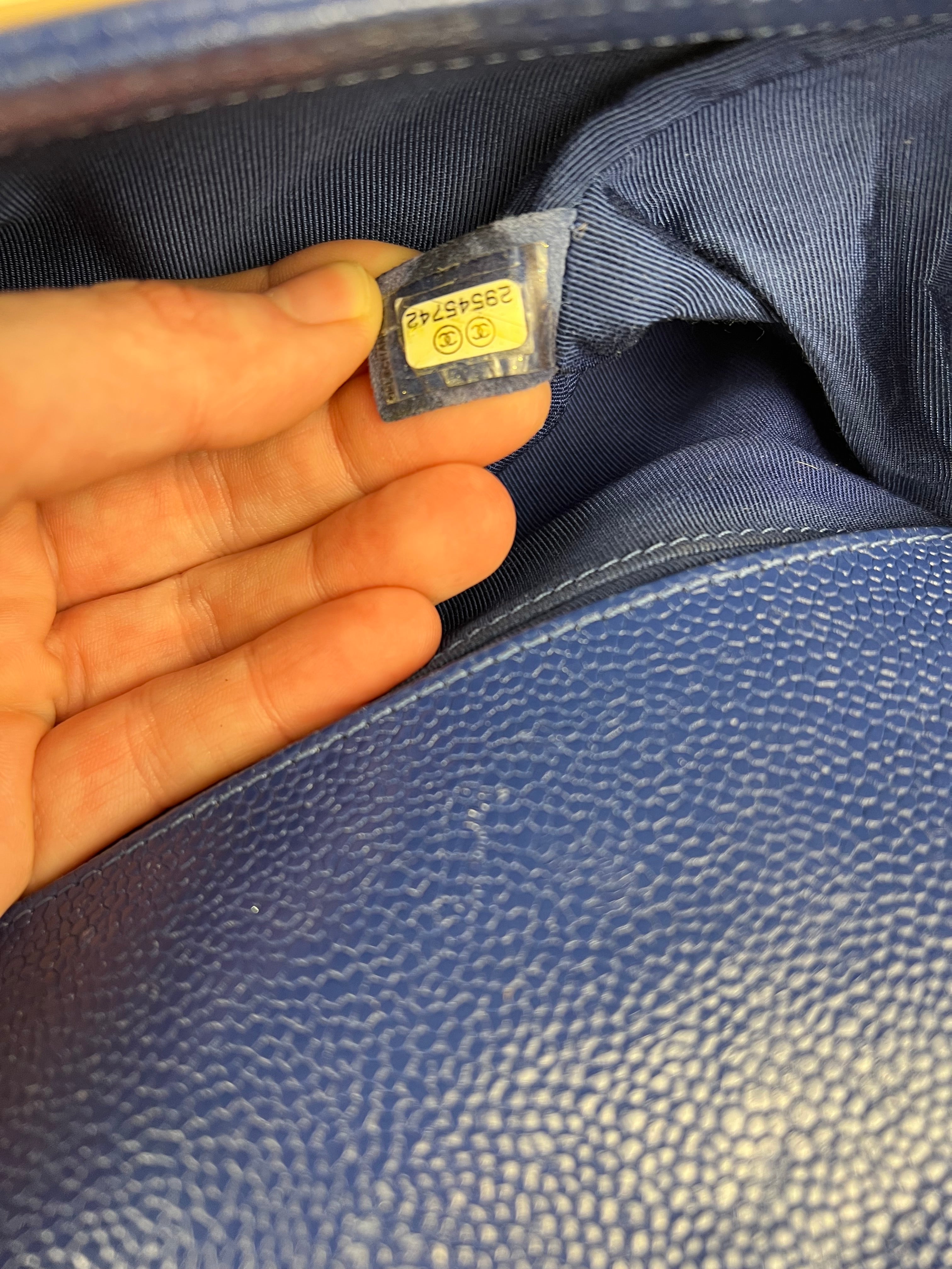 Chanel Blue Chevron Caviar Medium Boy Bag 2019