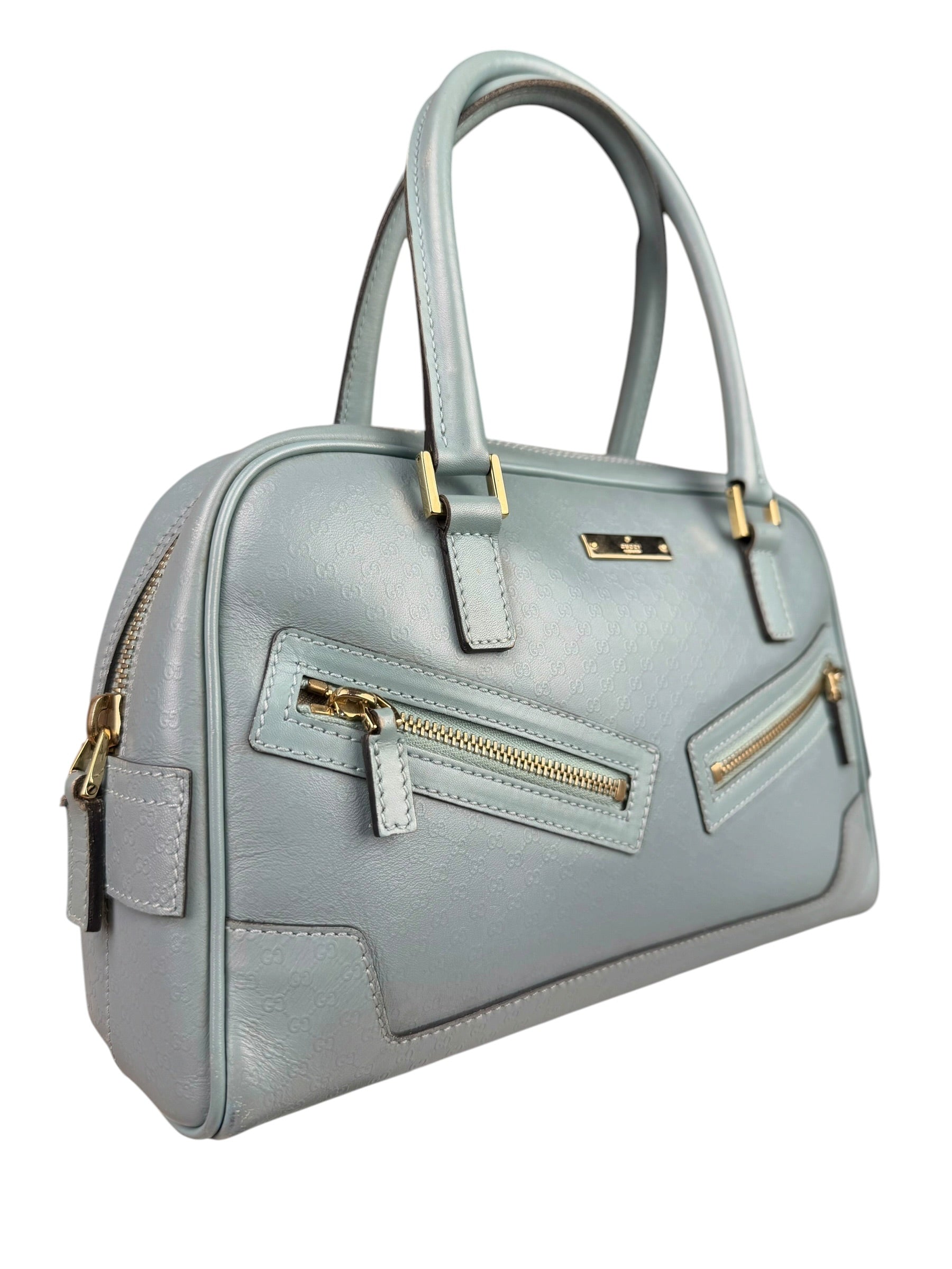Gucci Blue Leather Micro GG Bowler Bag