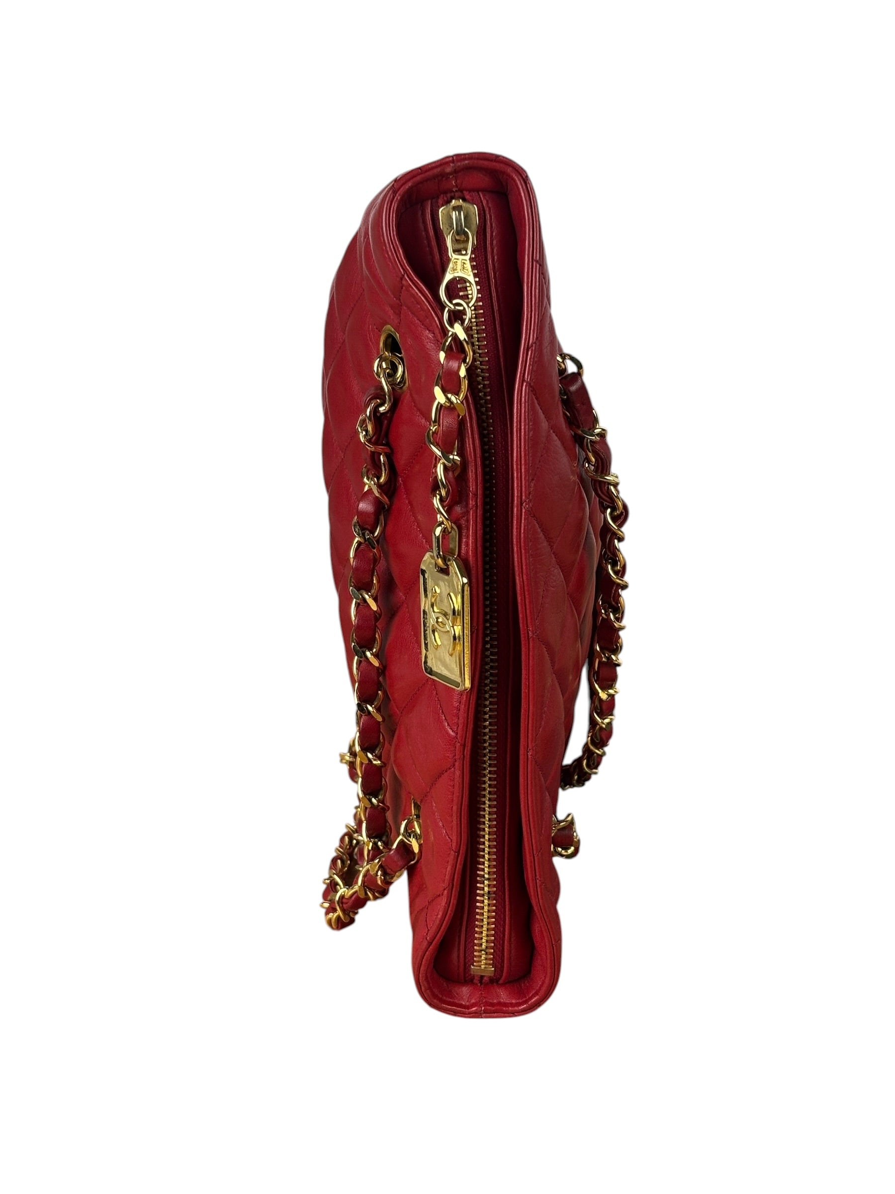 Chanel Vintage Red Quilted Lambskin Shoulder Bag 1989