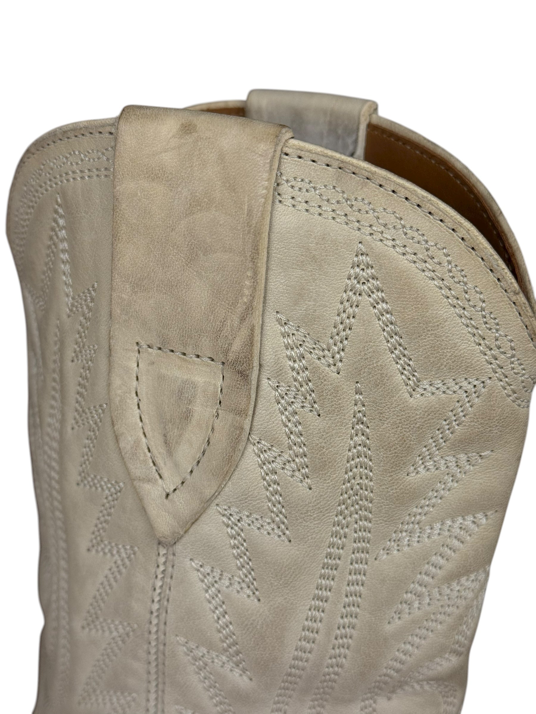 Isabel Marant White Distress Leather Western Boots