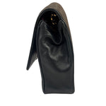 Chanel Vintage Black Leather Timeless Diagonal Stitch Flap Bag 1986