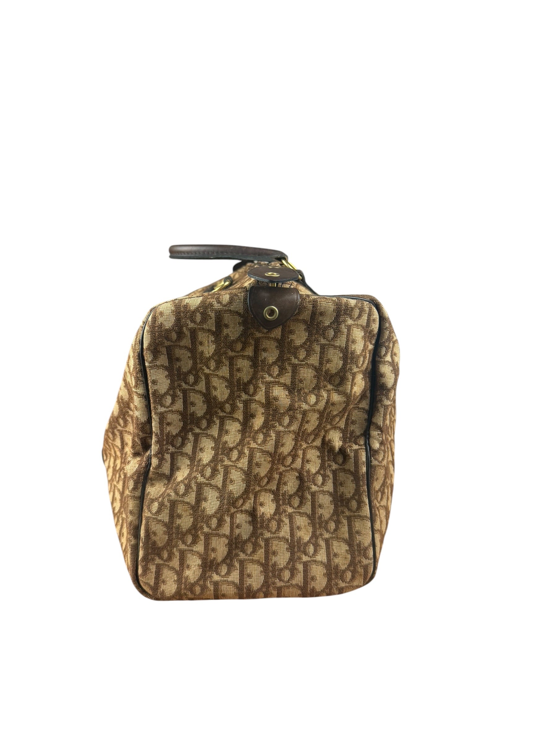 Christian Dior Brown Leather Trim Trotter Boston Bag