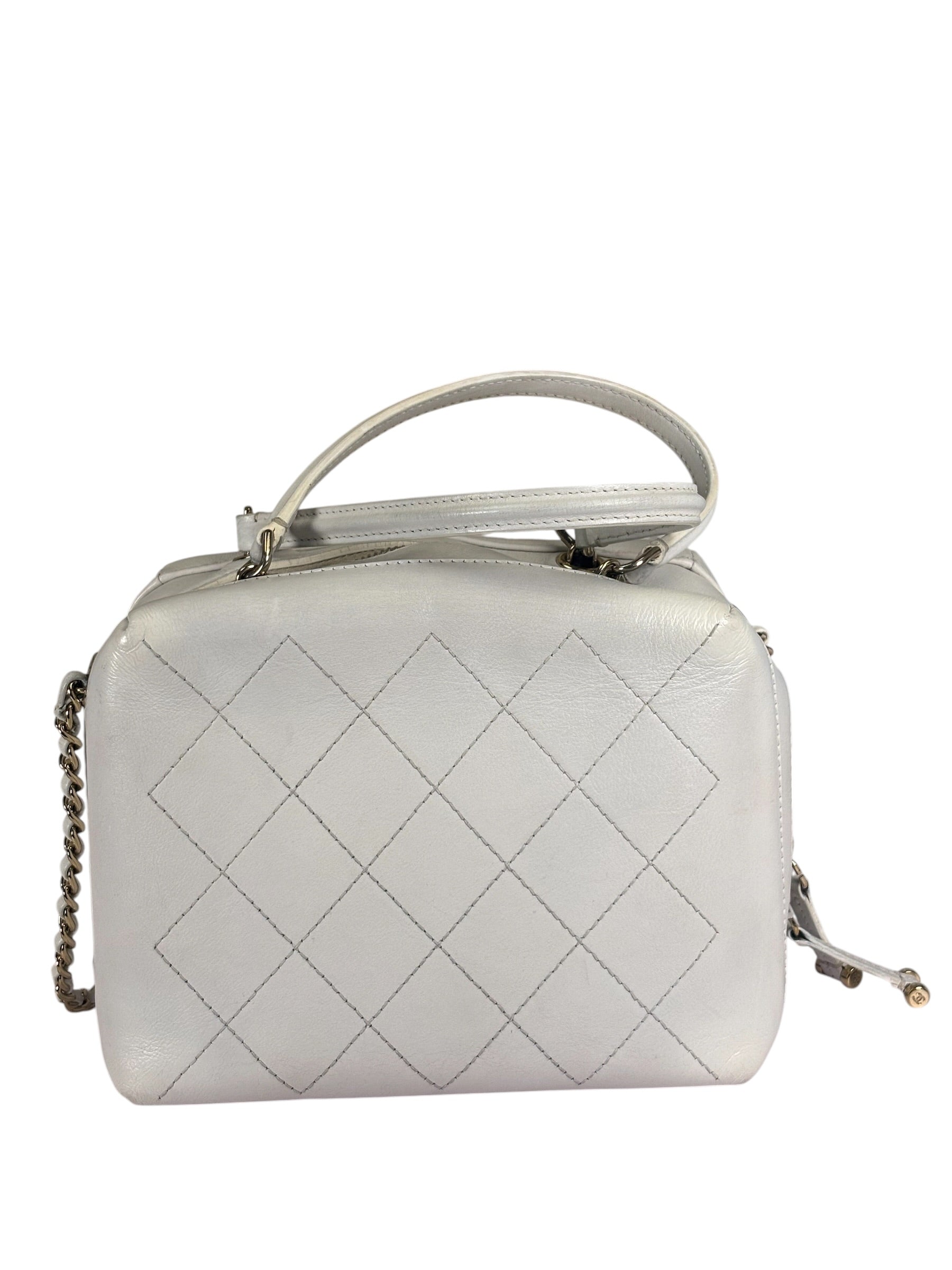 Chanel White Quilted Leather Vanity Small Bowling Two-Way Bag 2019