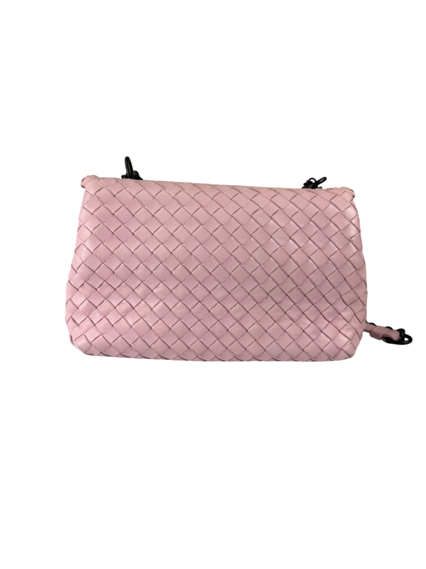 Bottega Veneta Baby Pink Leather Intrecciato Embroidered Flap Bag