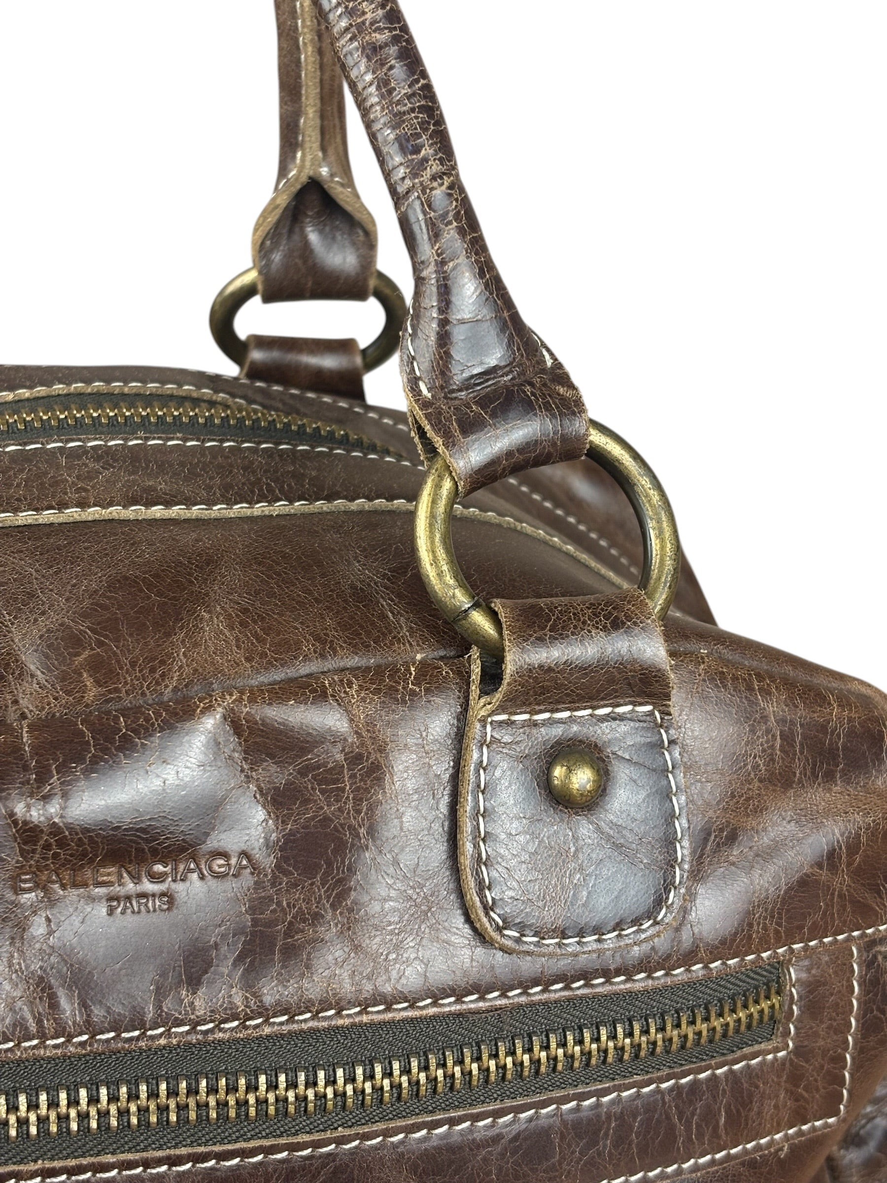 Balenciaga Vintage Brown Leather Moto Handbag