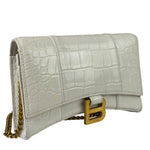 Balenciaga White Crocodile Embossed Hourglass Wallet On Chain