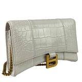 Balenciaga White Crocodile Embossed Hourglass Wallet On Chain