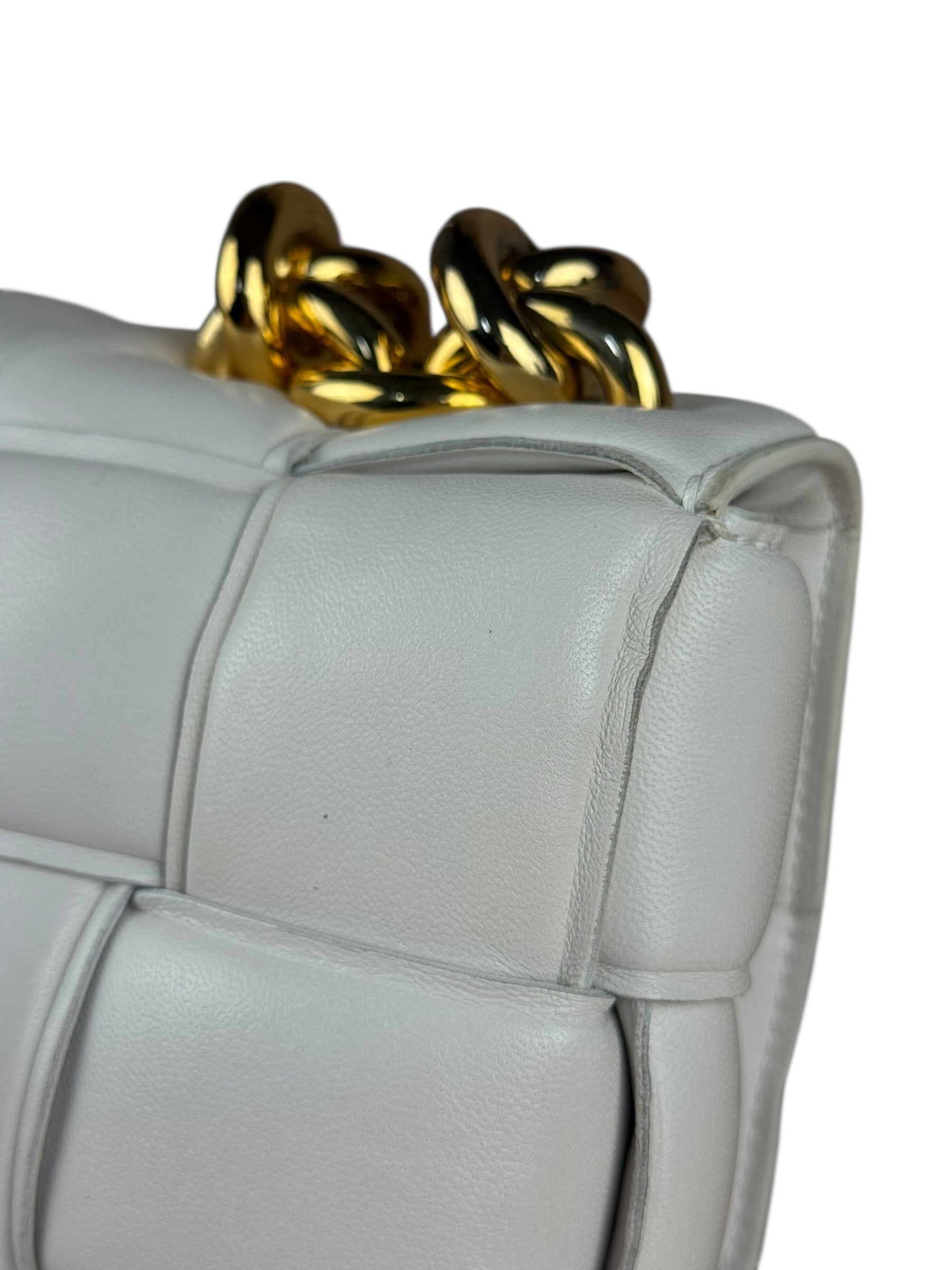 Bottega Veneta White Leather Padded Cassette Chain Bag
