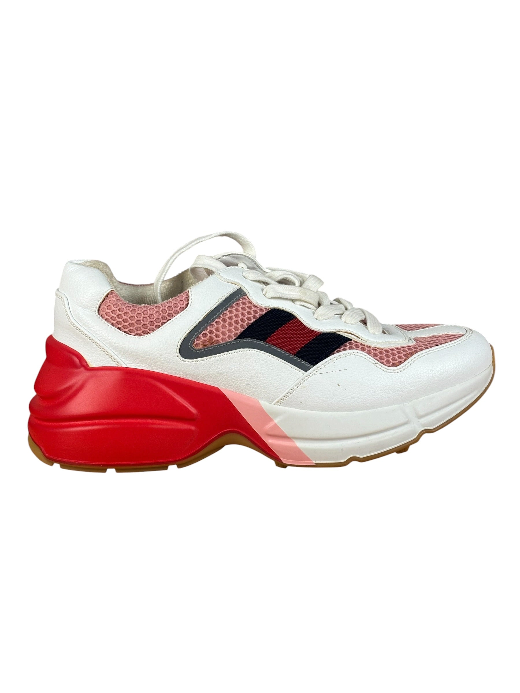Gucci White Pink Reflective Mesh/Leather Chunky Sneaker