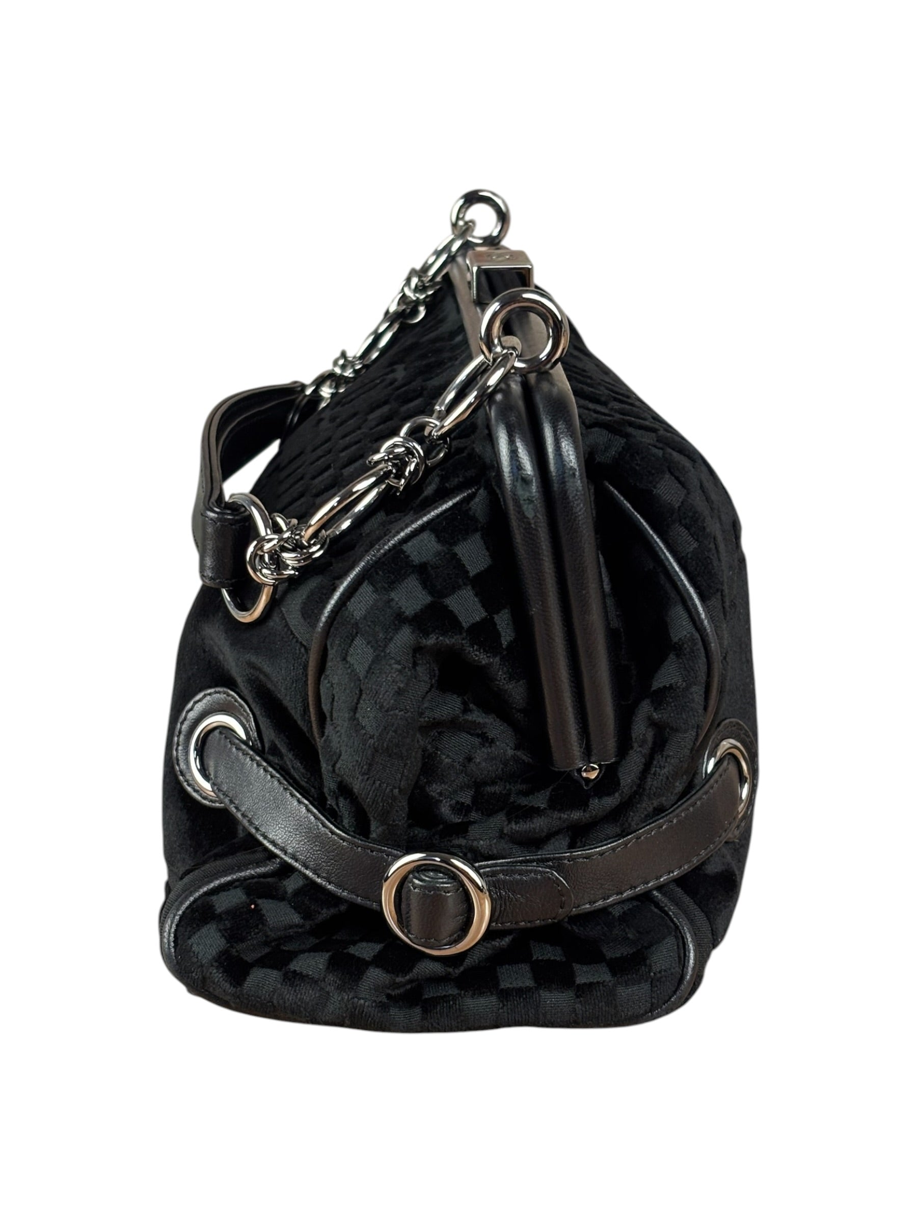 Chanel Black Velvet Leather Trim Kiss-Lock Two-Way Bag 2006