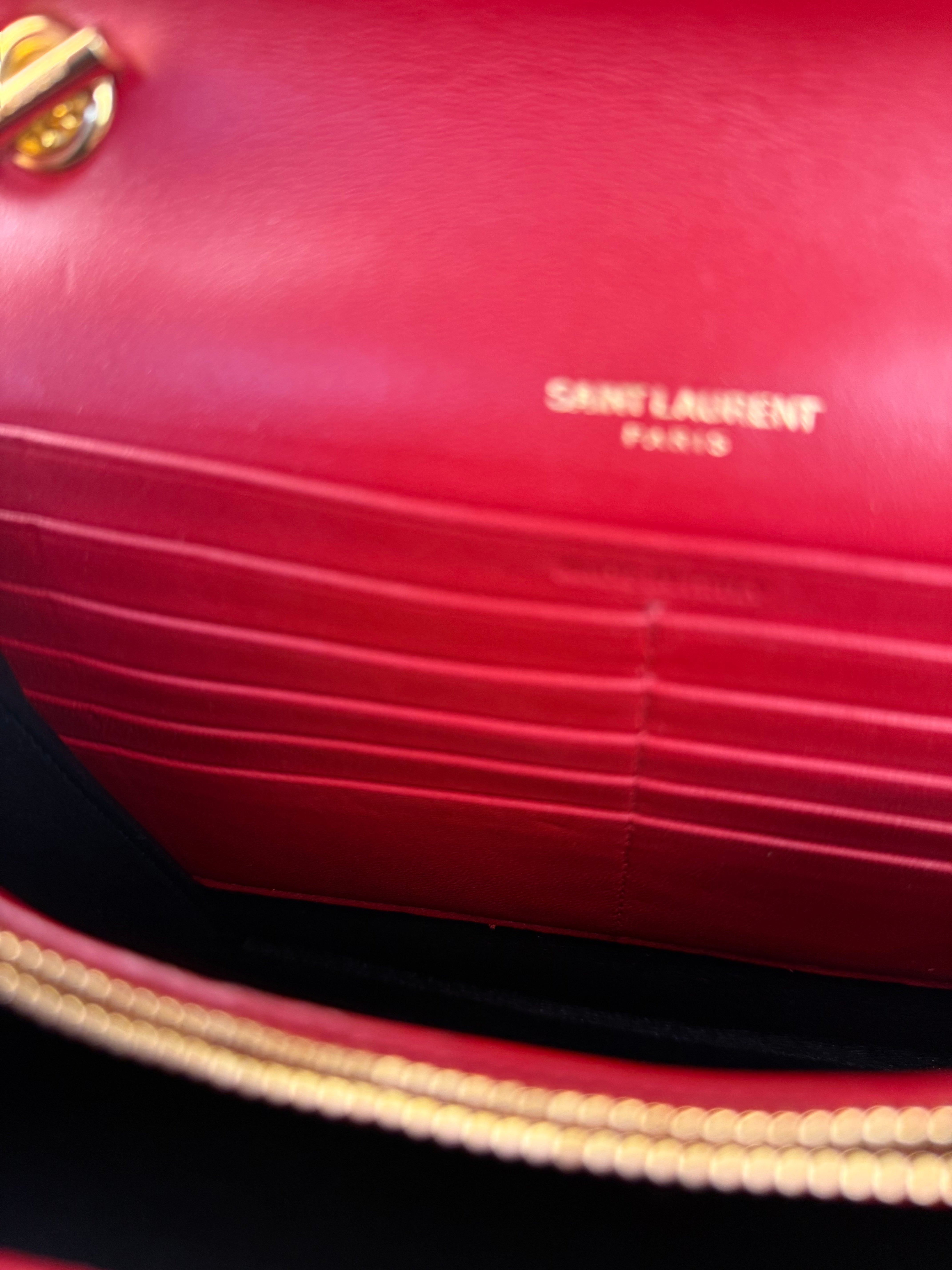Saint Laurent Red Quilted Leather Vicky Flap Shoulder Bag