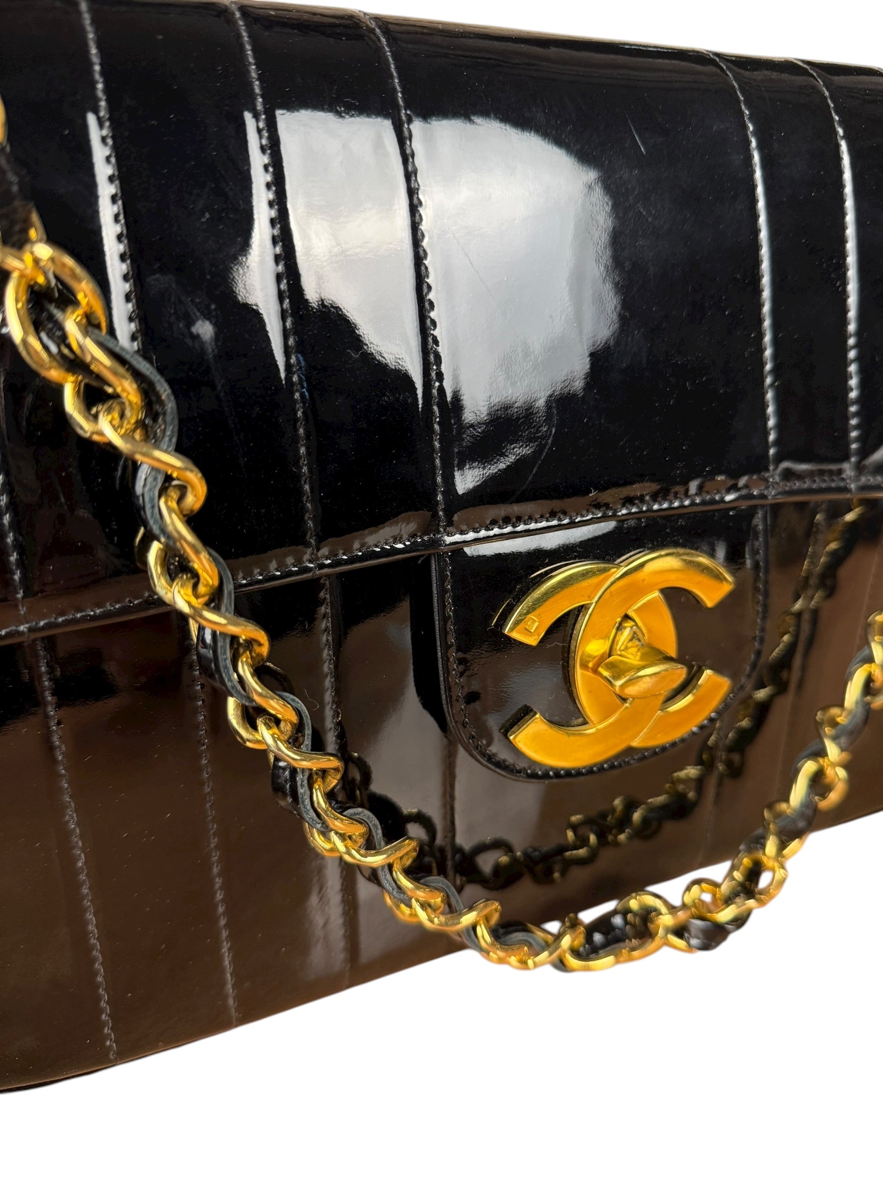 Chanel Black Patent Mademoiselle Single Flap Bag '95