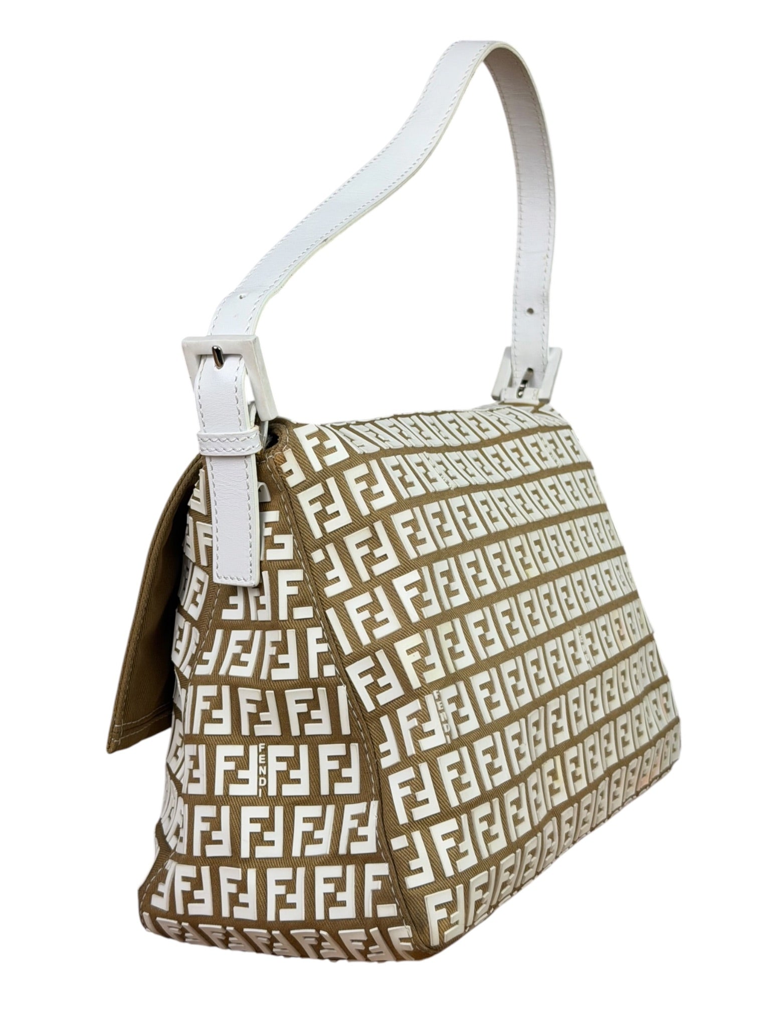 Fendi Vintage Beige Canvas Rubber FF Print Mamma Baguette