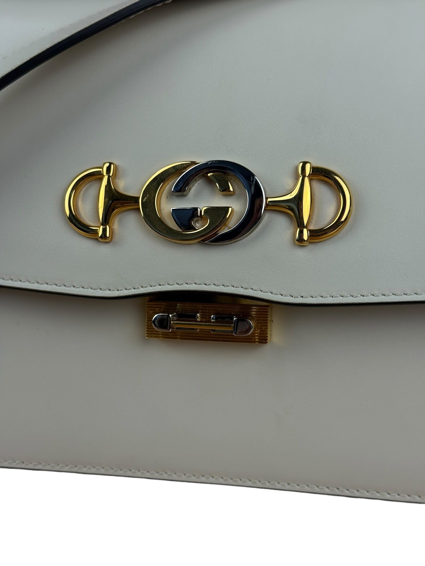 Gucci Ivory Leather Zumi Two-Tone GG Crossbody Bag