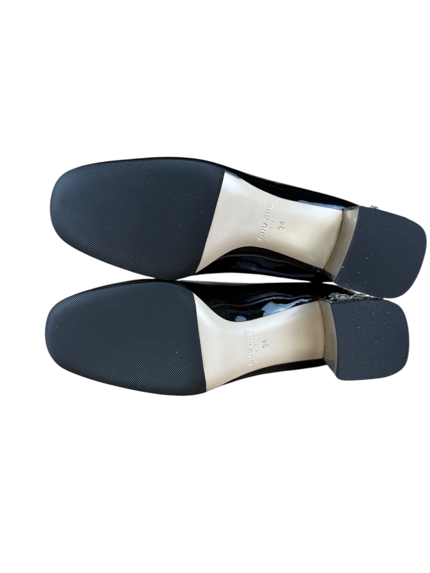 Miu Miu Black Patent Crystal Embellished Pumps