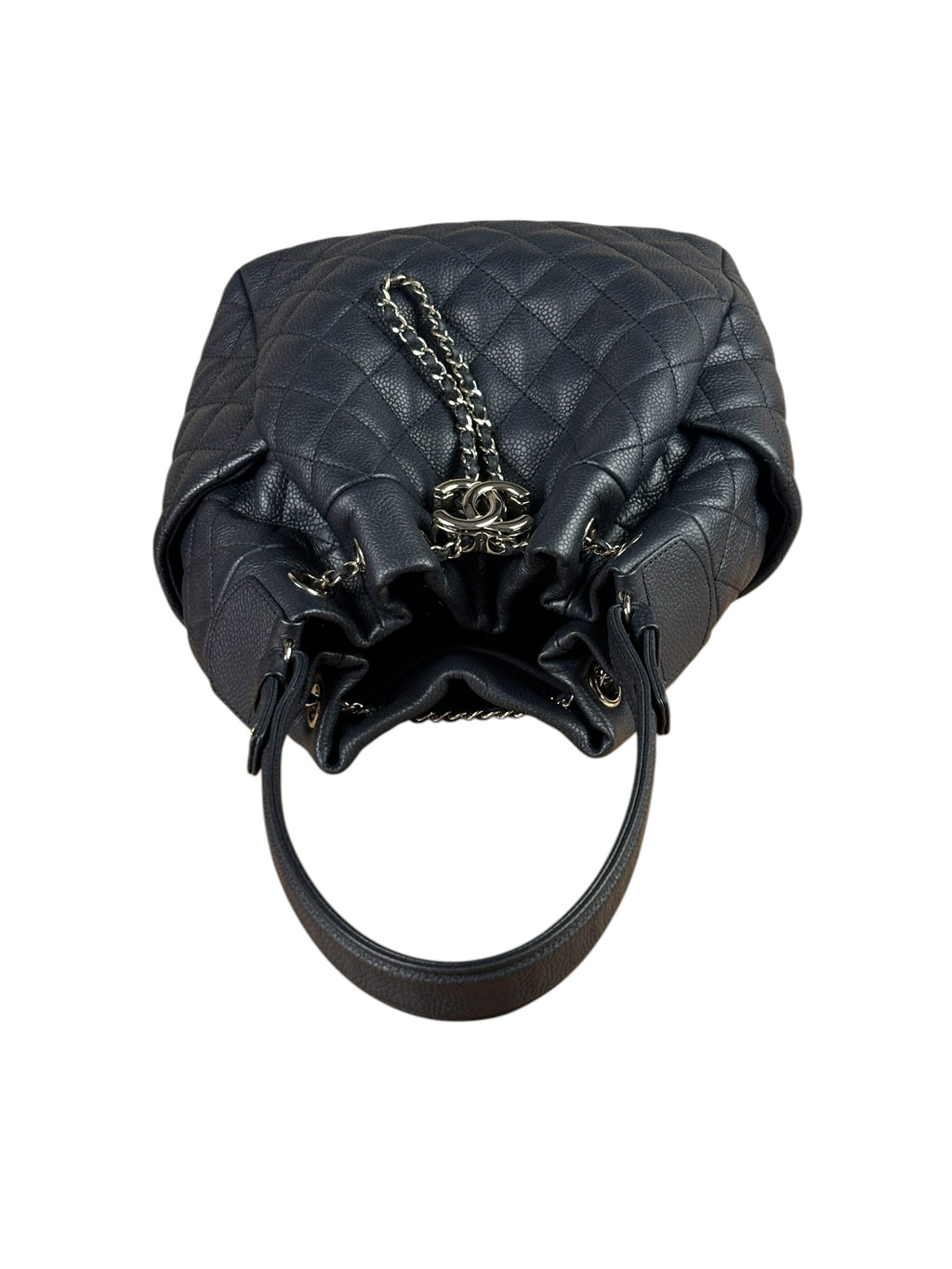 Chanel Navy Quilted Caviar Bucket Bag 2018