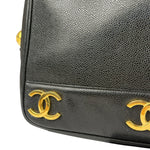 Chanel Vintage Black Caviar Leather Triple CC Chain Tote Bag