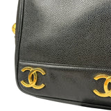 Chanel Vintage Black Caviar Leather Triple CC Chain Tote Bag