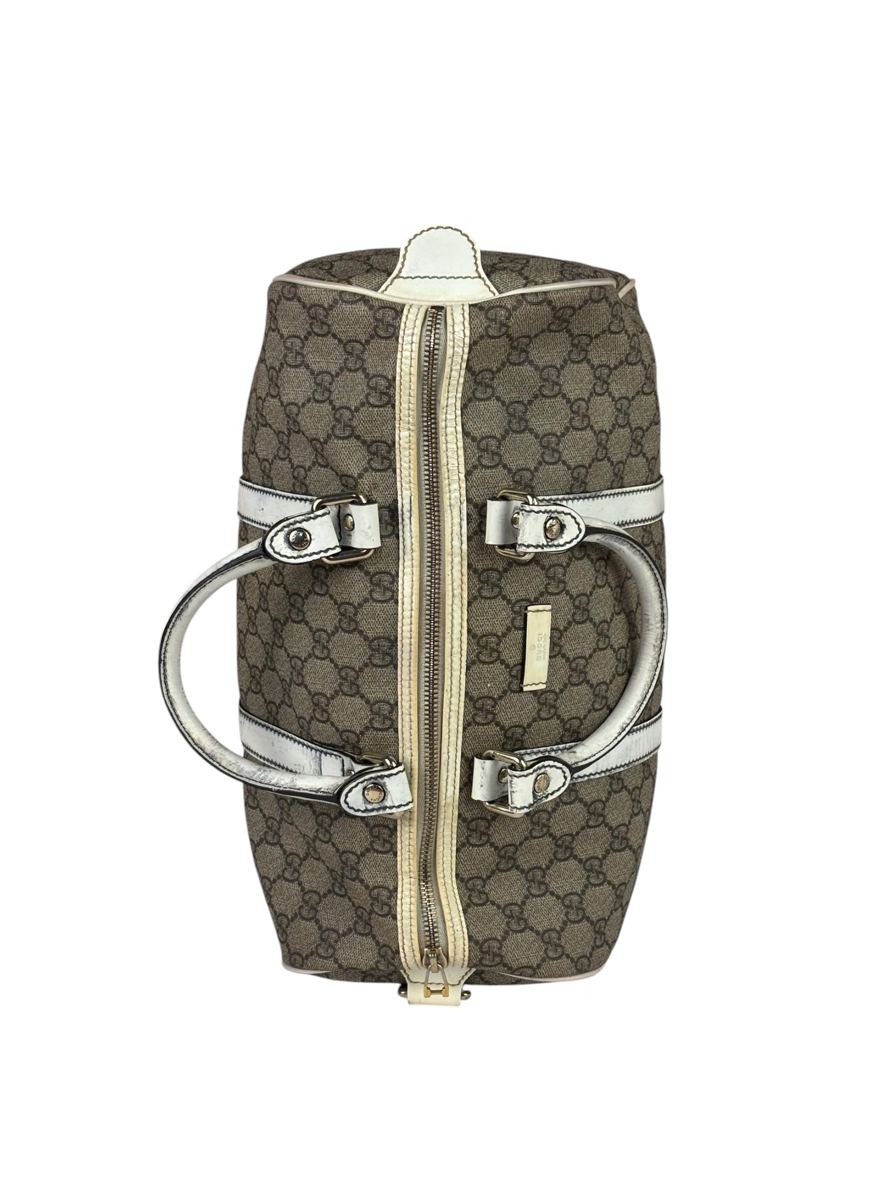 Gucci Beige/White Leather Trim GG Joy Boston Bag