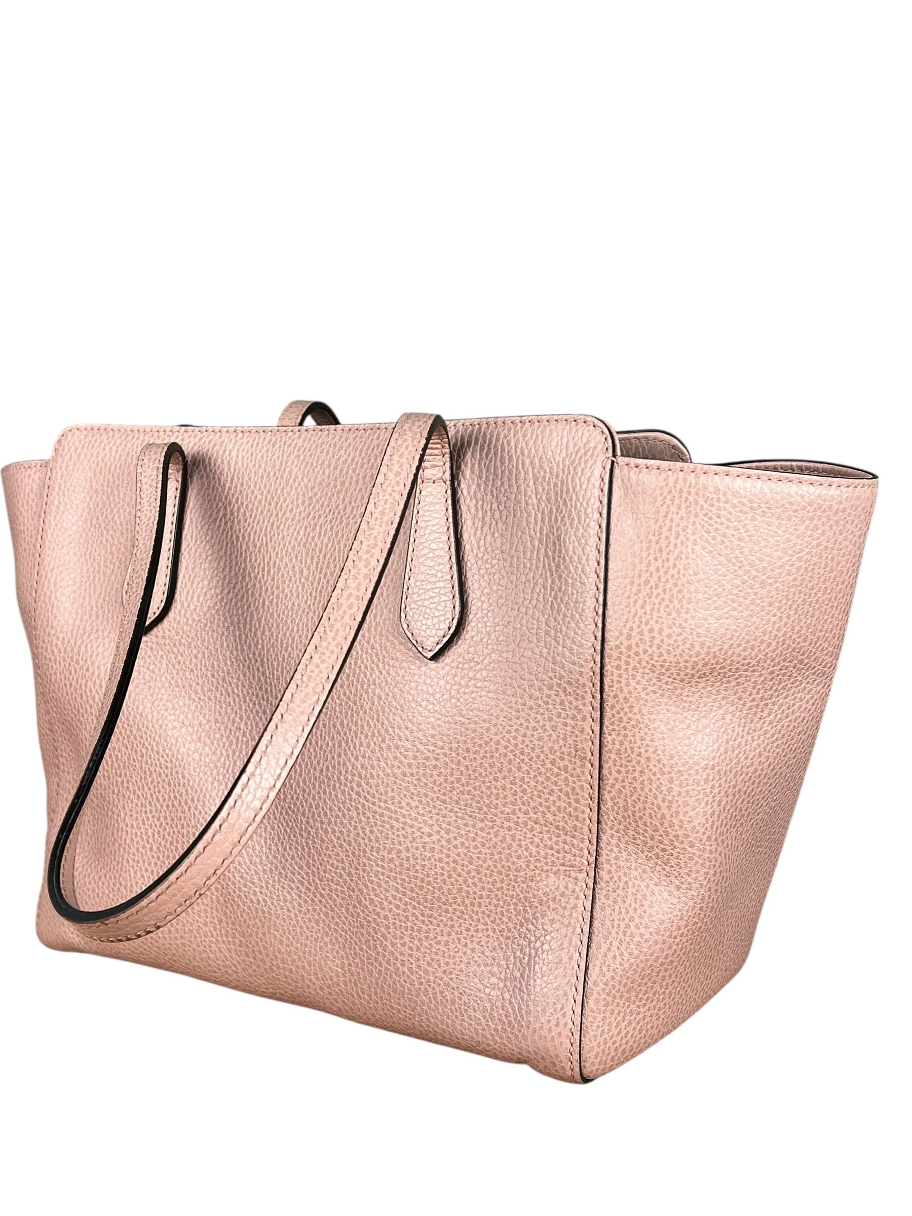 Gucci Pebbled Leather Swing Tote Pink