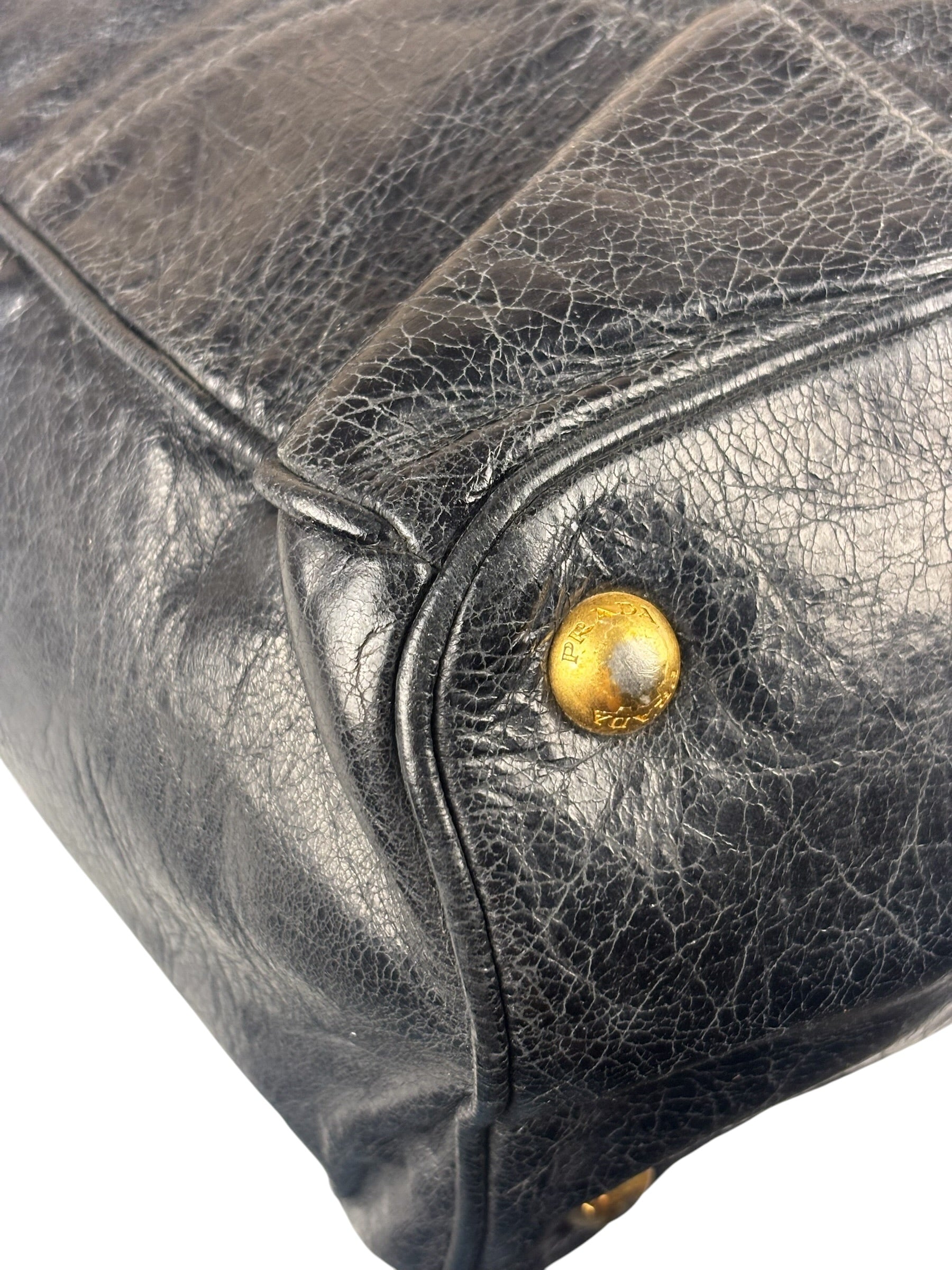 Prada Vintage Black Shine Leather Vitello Daino Tote