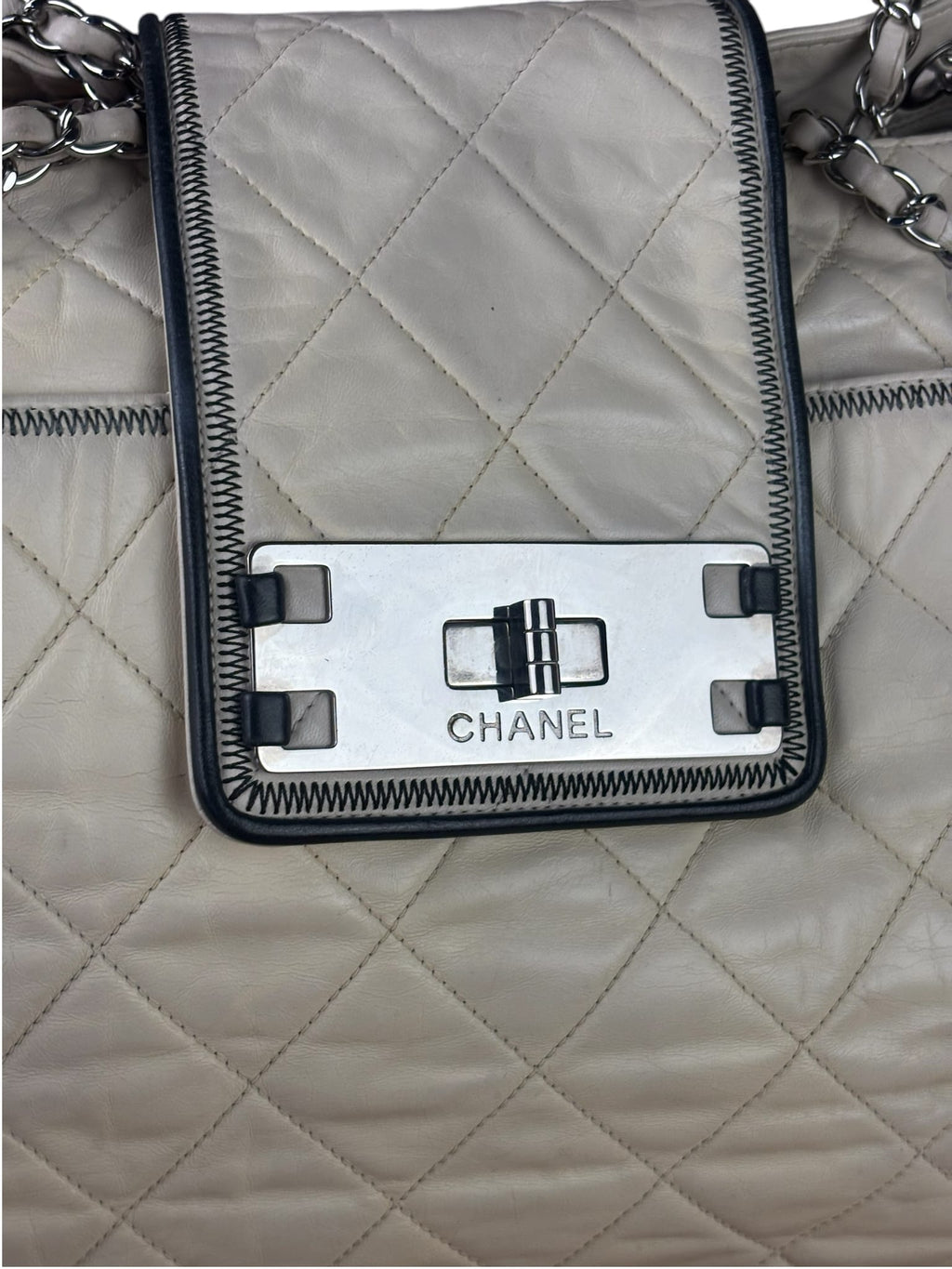 Chanel Cream Quilted Lambskin East/West Reissue Tote 2008