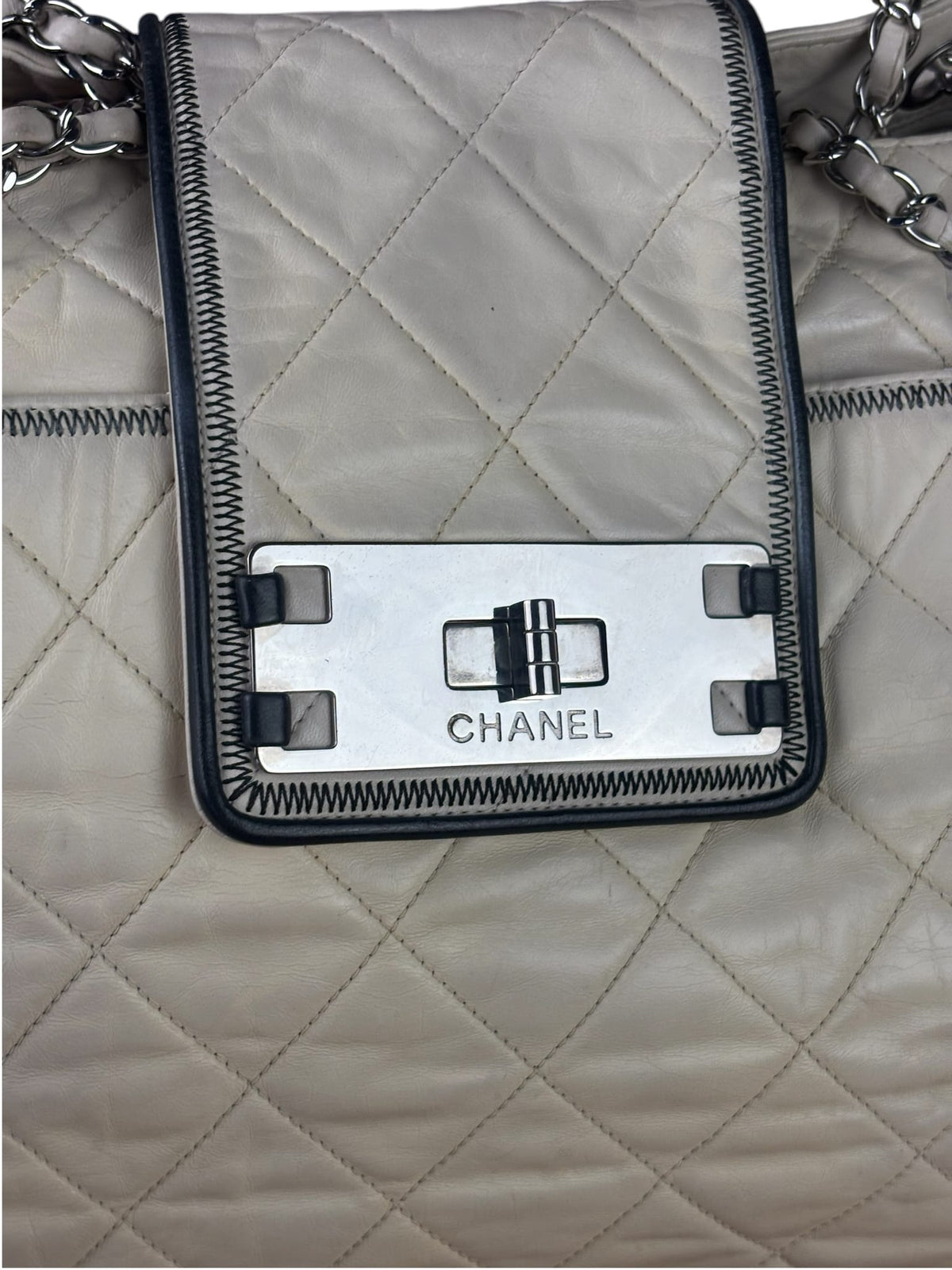 Chanel Cream Quilted Lambskin East/West Reissue Tote 2008