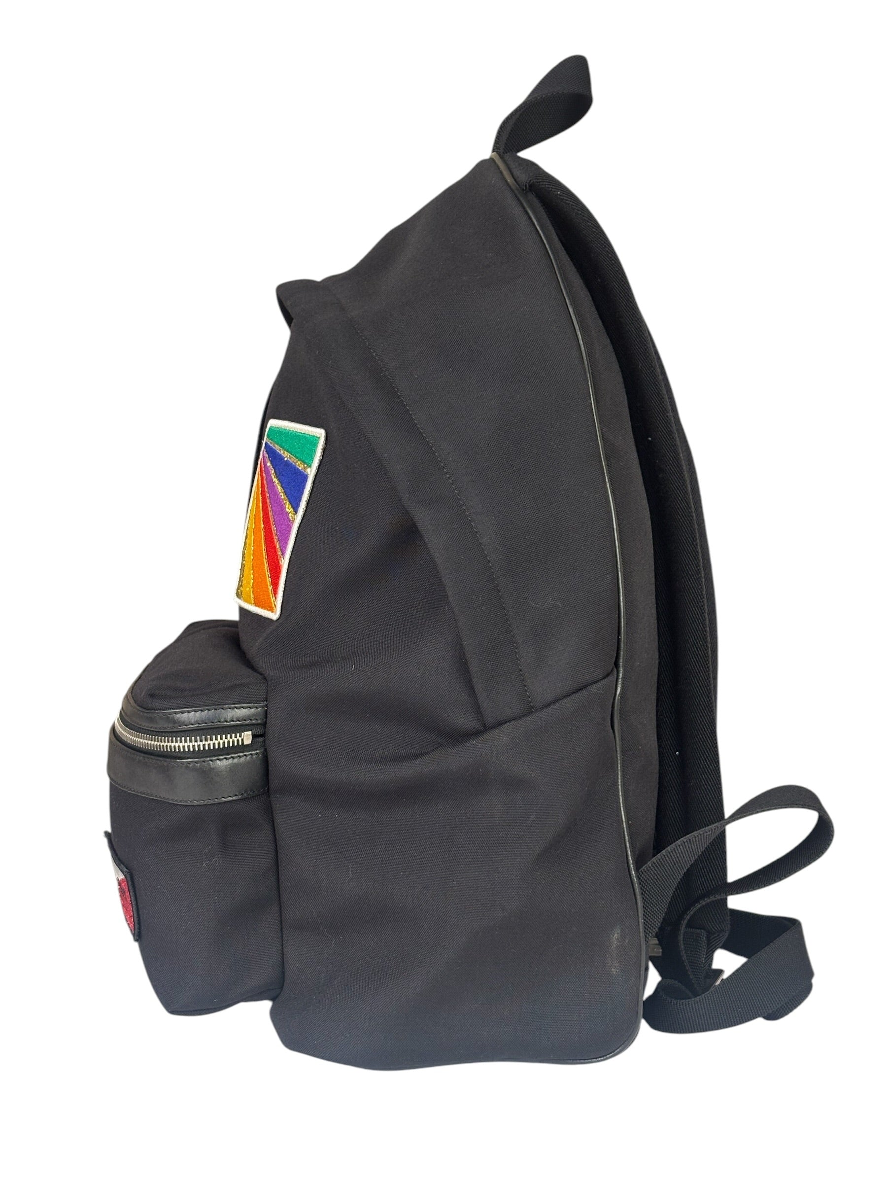 YSL Black Nylon/Leather Trim City Multi-Patch Backpack