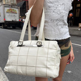 Chanel White Chocolate Bar Quilted Caviar LAX Bowler Bag 2004