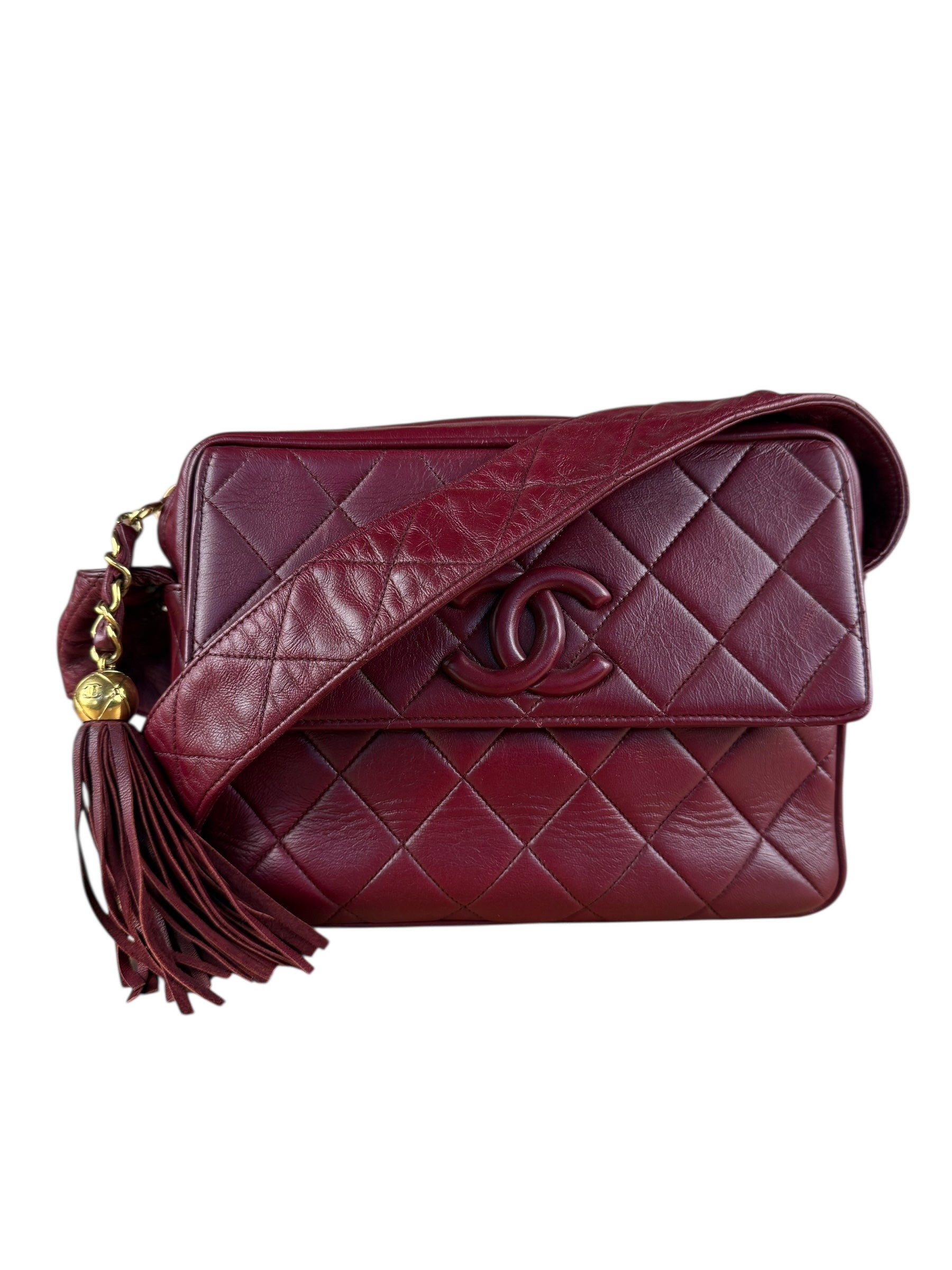 Chanel Vintage Burgundy Quilted Leather CC Camera Bag
