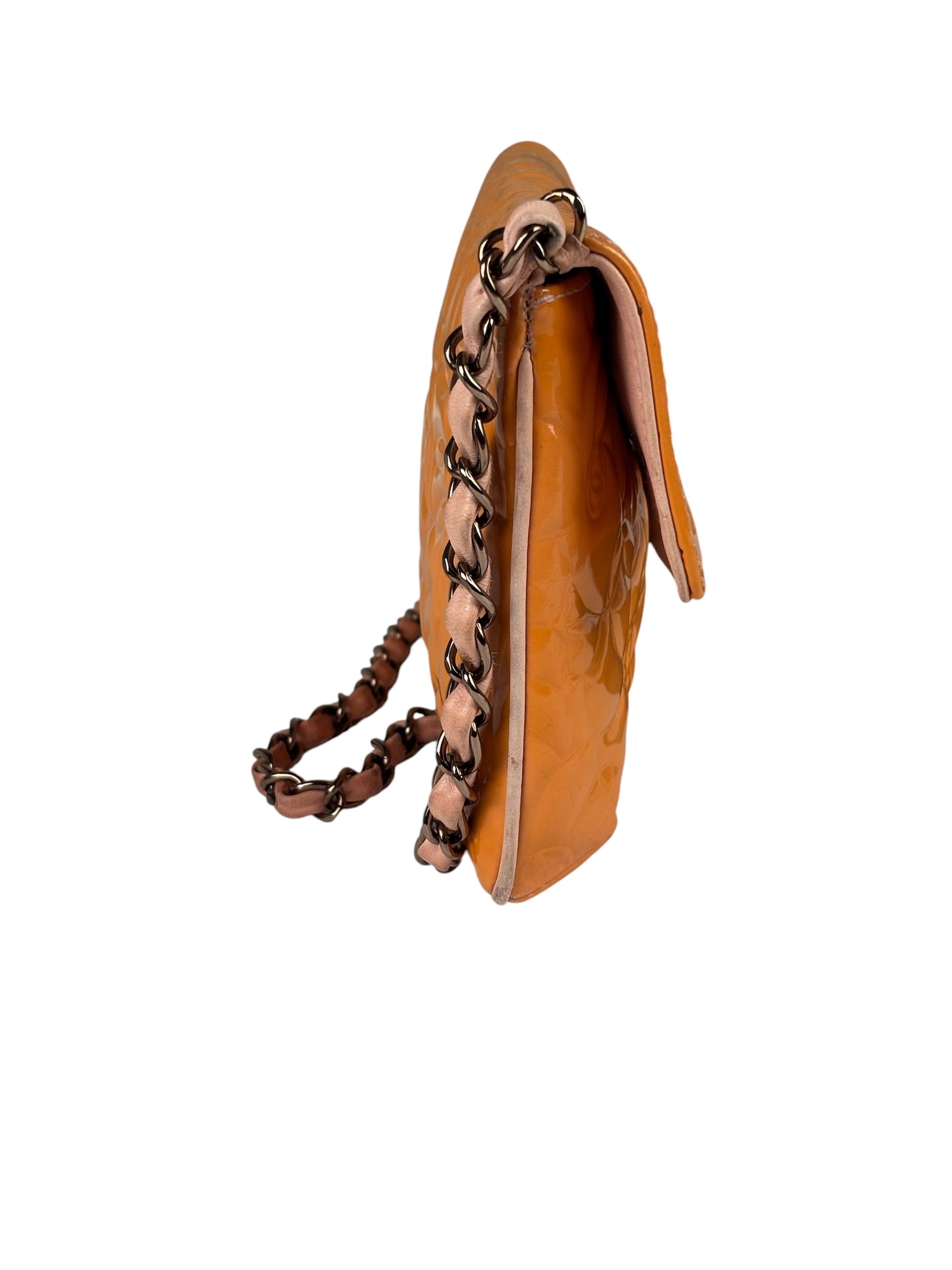 Chanel Orange Patent Leather Camellia Flap Pochette 2003