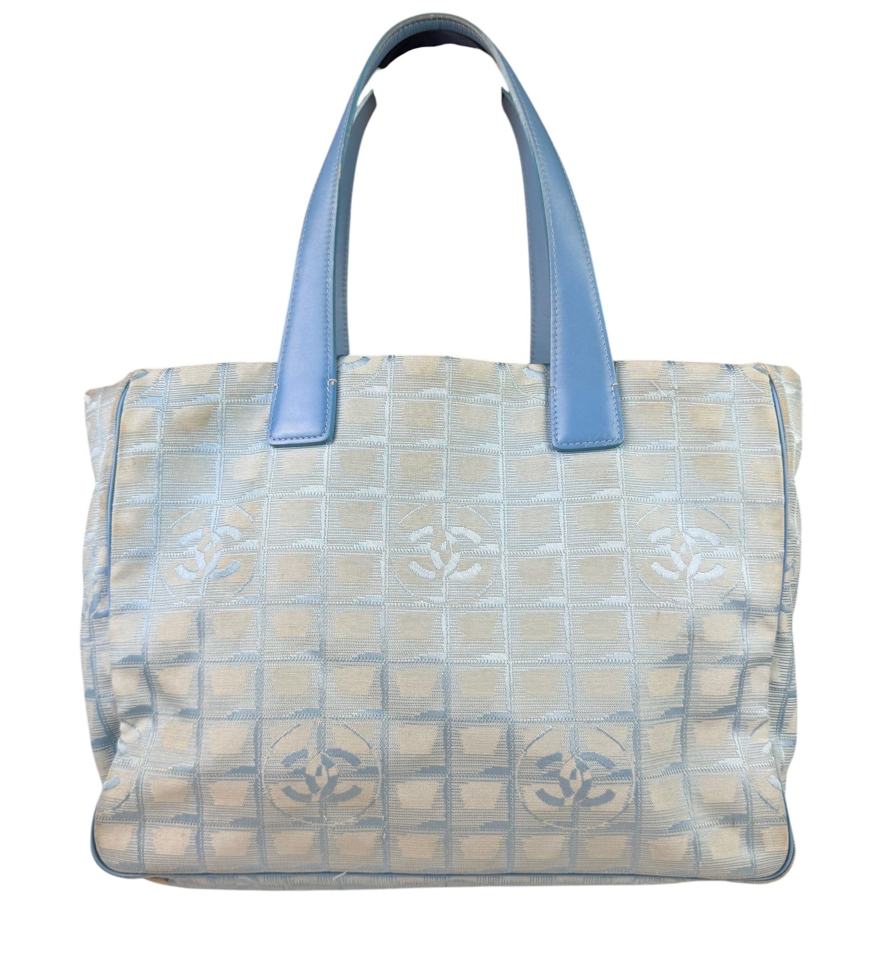 Chanel Light Blue Nylon/Leather Trim Travel Line Tote 2002