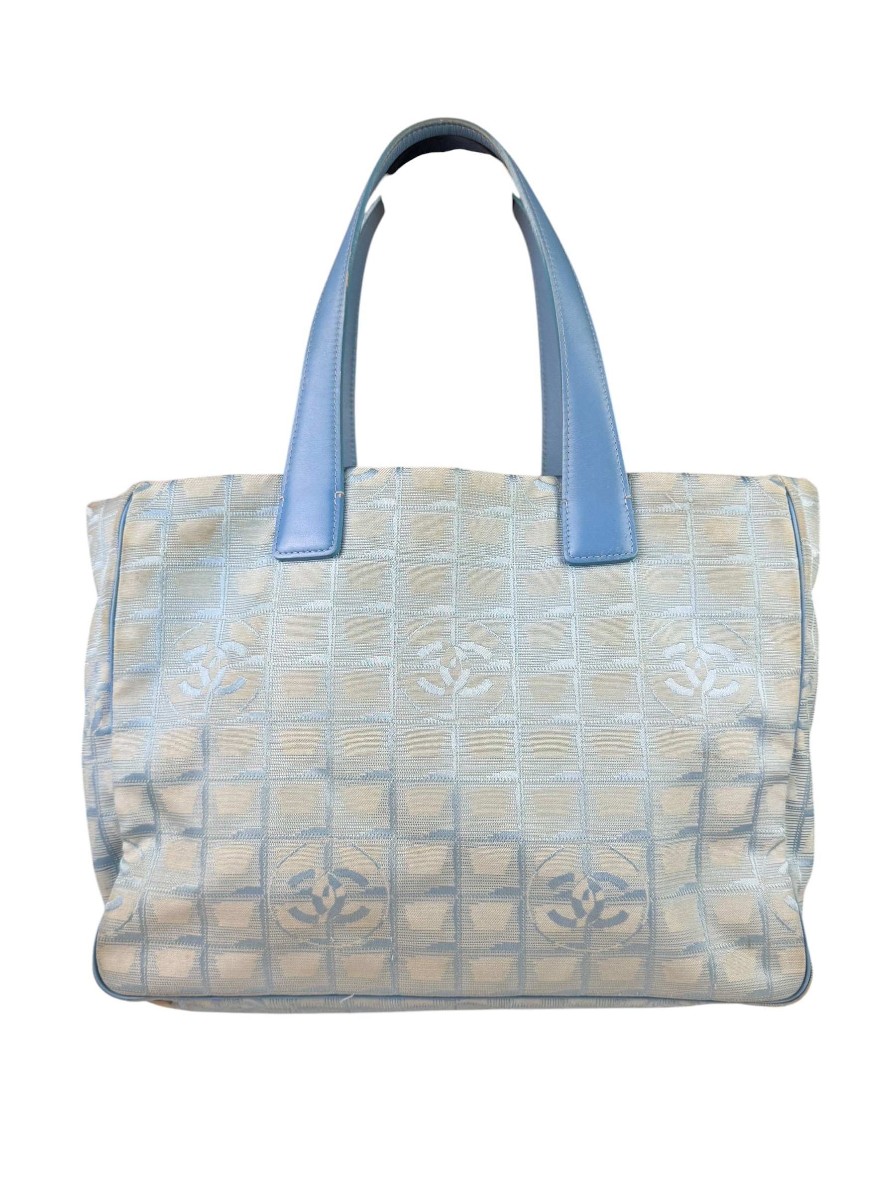 Chanel Light Blue Nylon/Leather Trim Travel Line Tote 2002