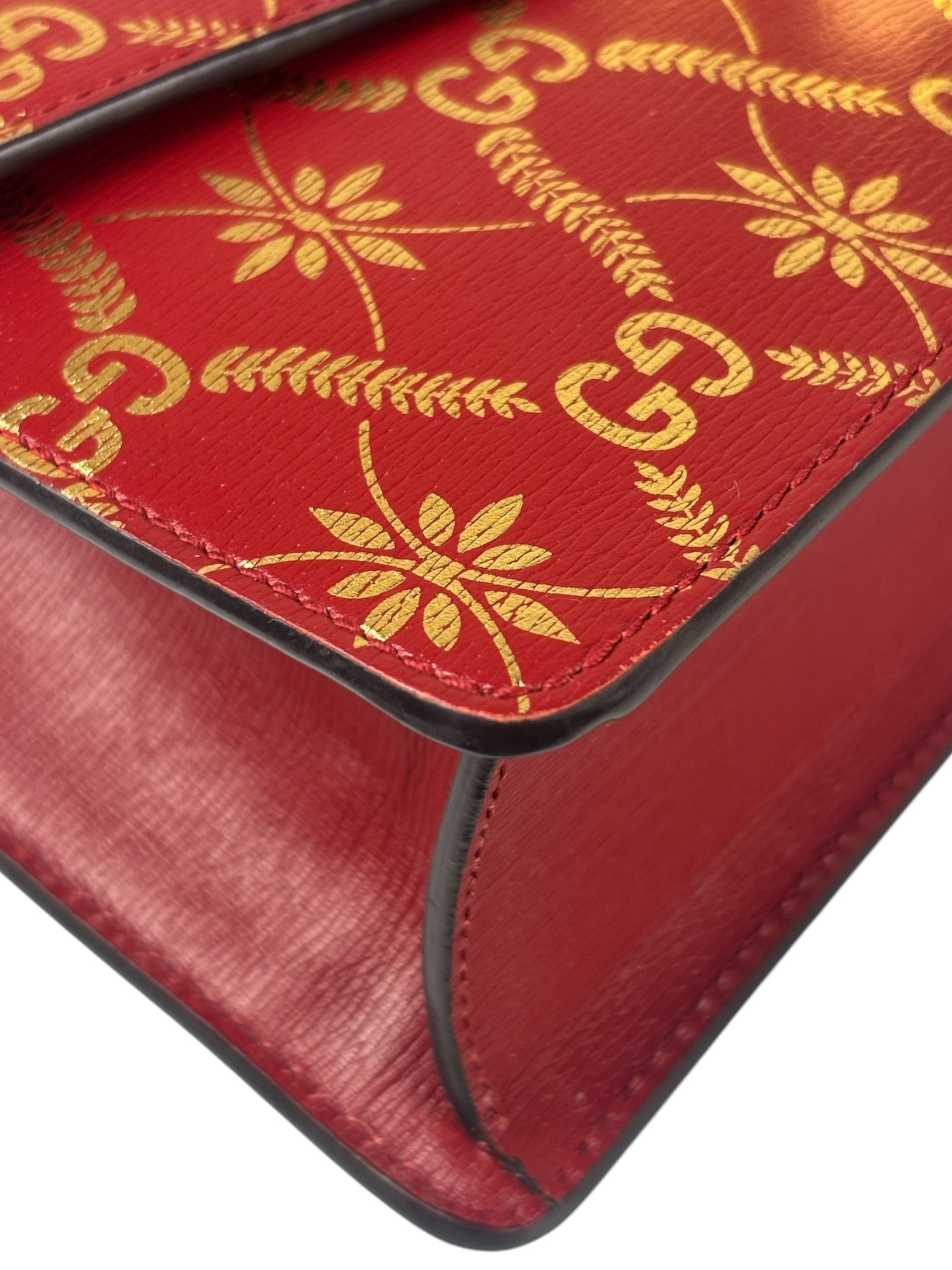 Gucci Red Leather Sylvie Chain Shoulder Bag