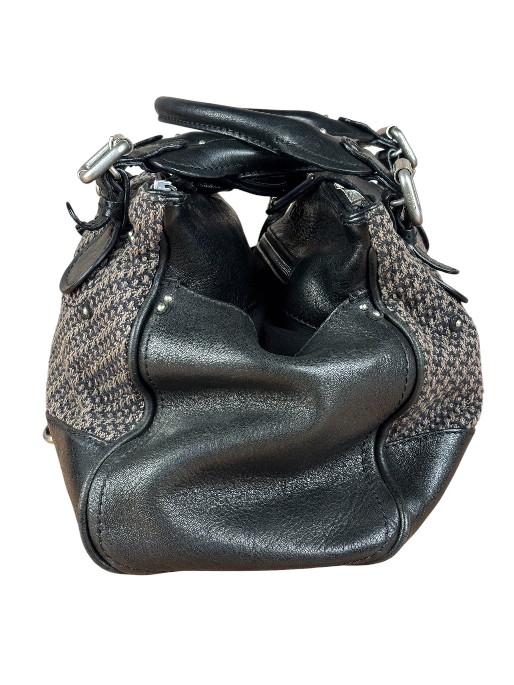 Chloe Black Tweed Leather Paddington Shoulder Bag
