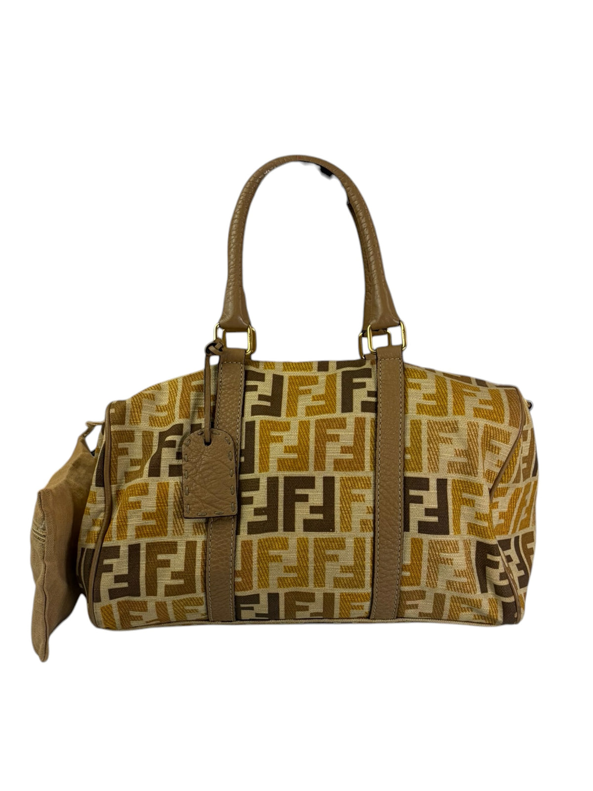 Fendi Colorblock Leather Trim Zucca Boston Bag