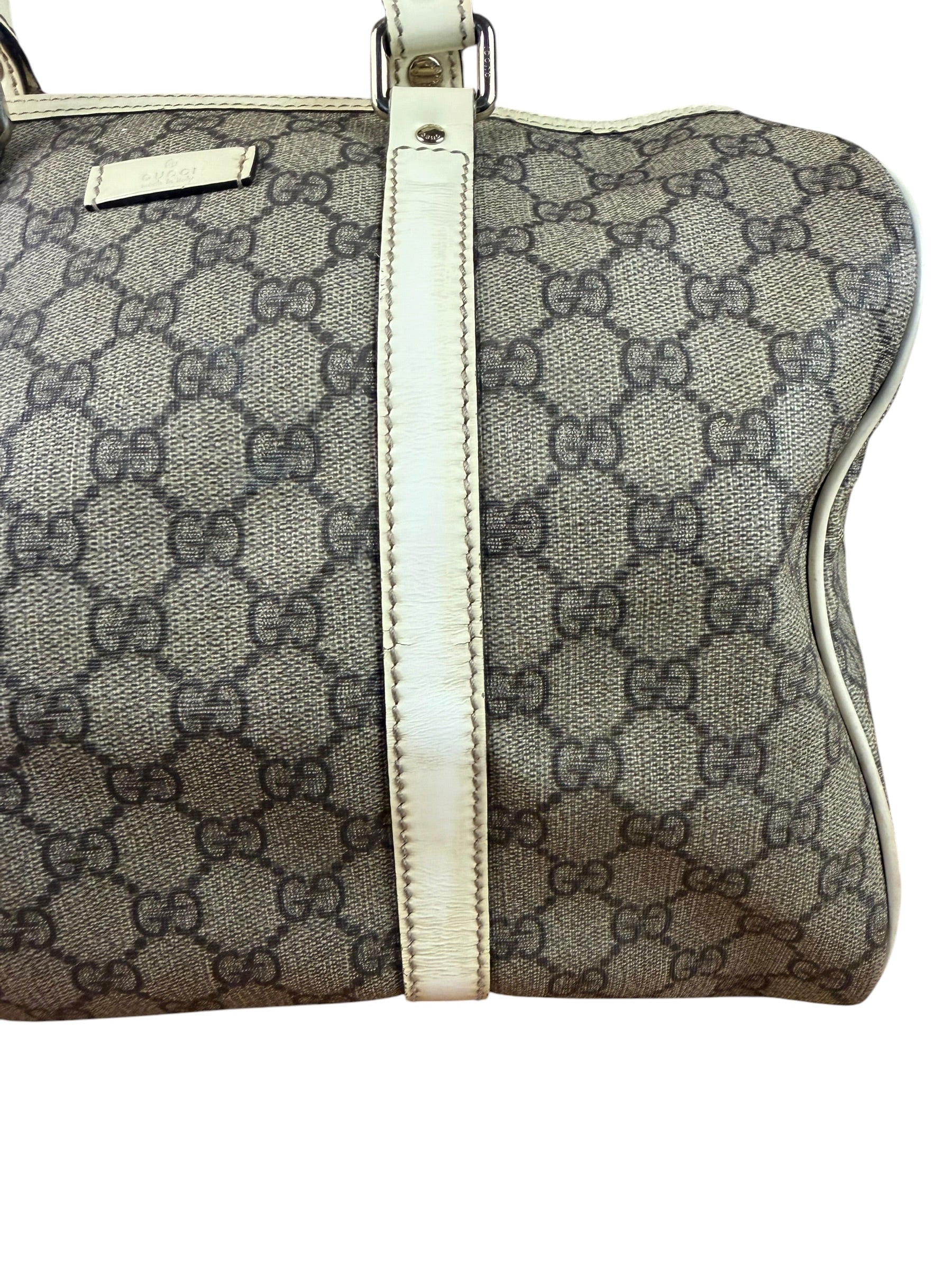Gucci Bicolor Leather Trim GG Supreme Joy Boston Handbag