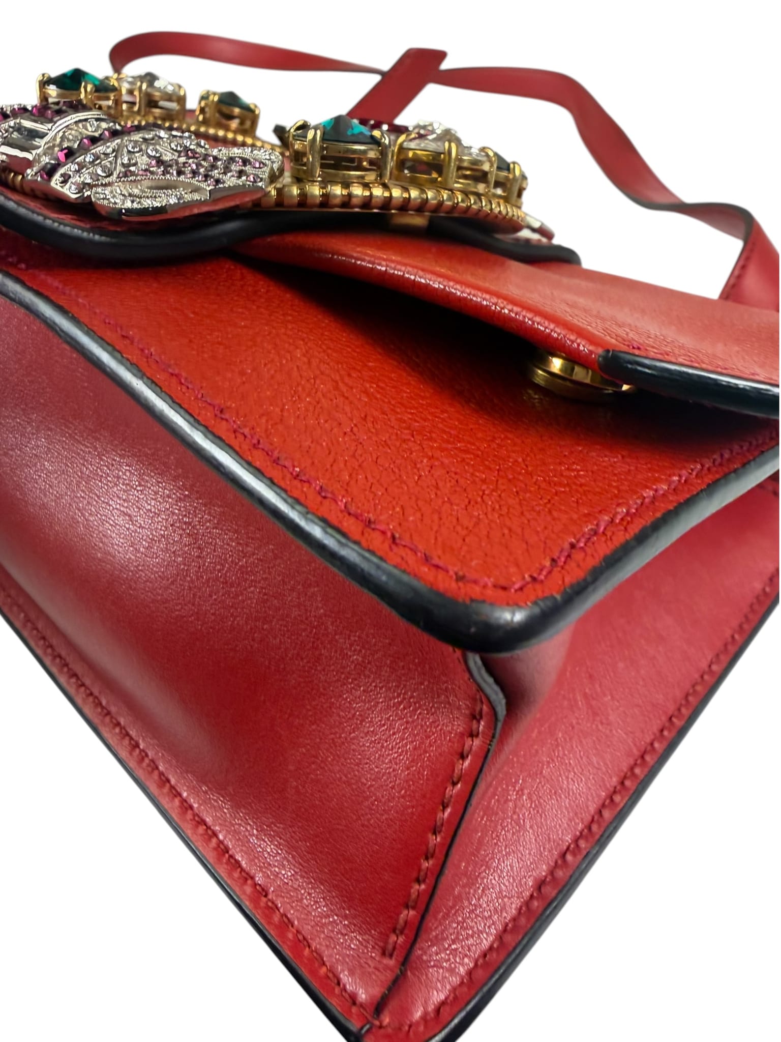 Miu Miu Red Leather Lady Jeweled Flap Bag