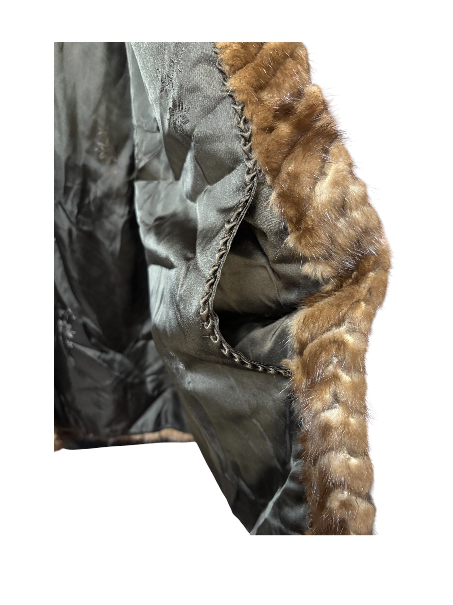 Vintage Hazel Brown Chevron Stripped Mink Fur Coat
