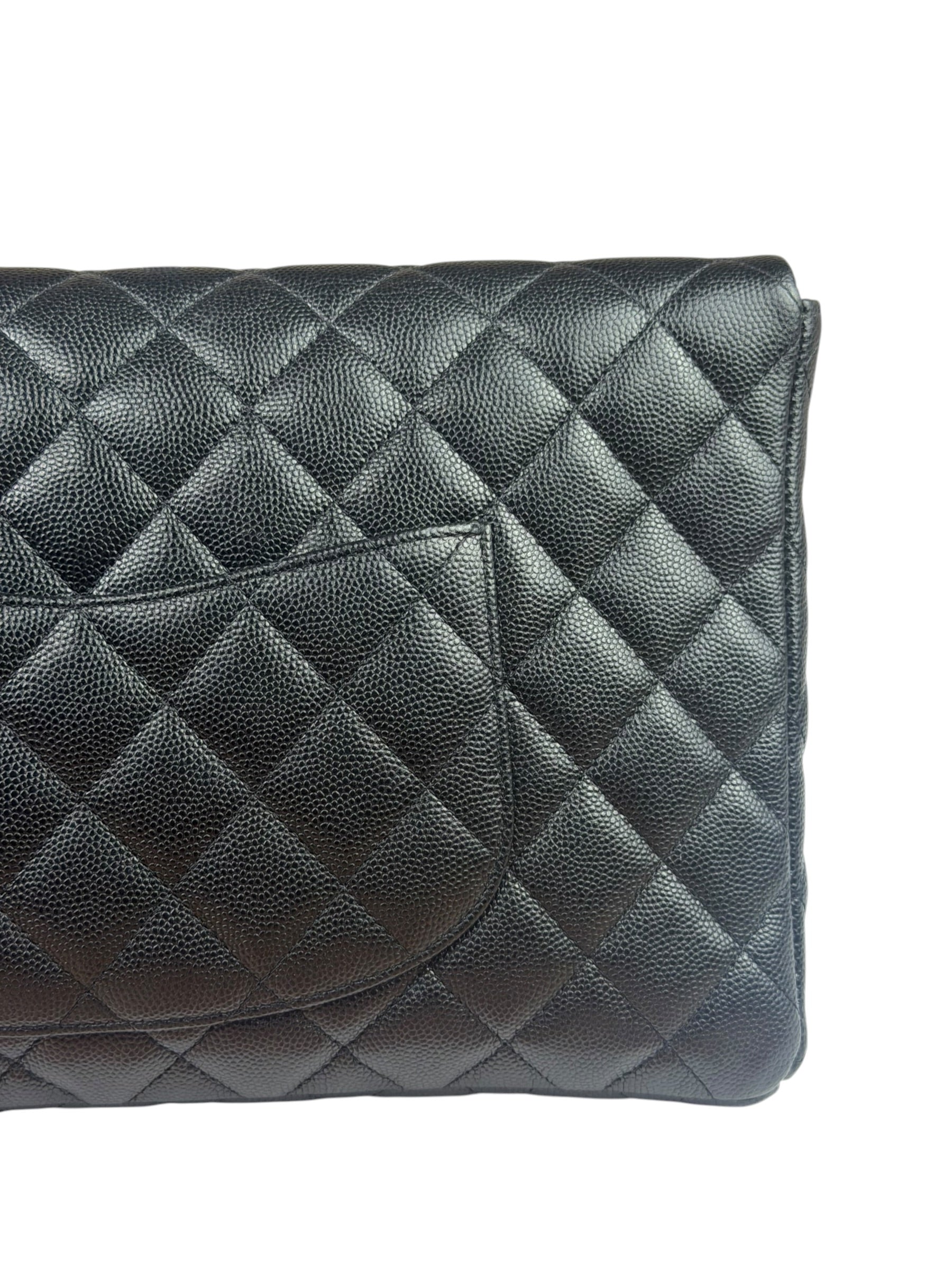 Chanel Black Caviar Quilted Flap Clutch Bag 2019