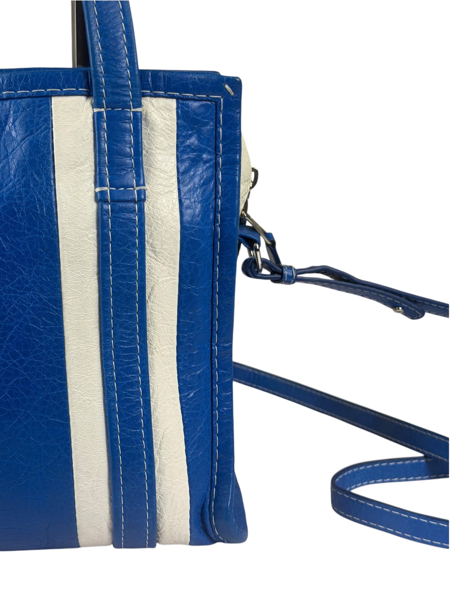 Balenciaga White/Blue Bazar Stripe Two-Way Tote Bag