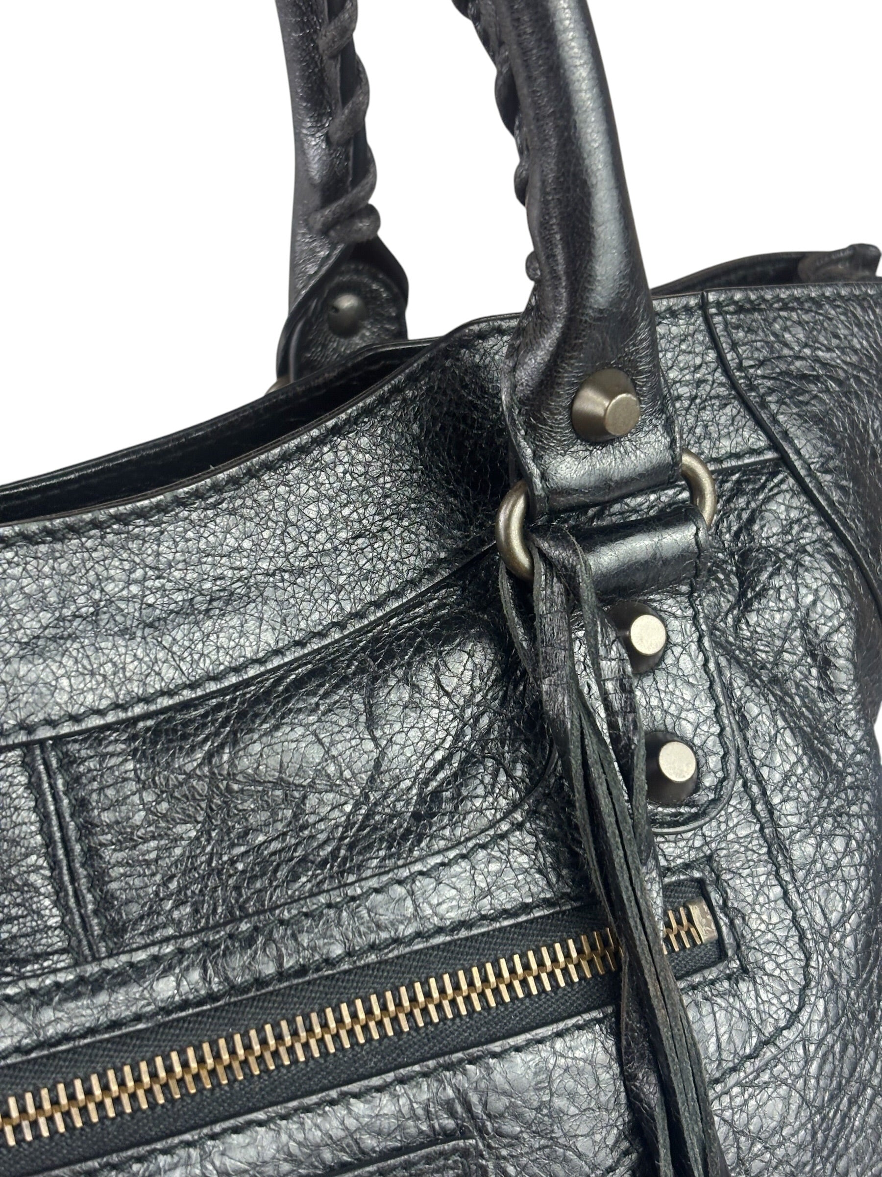 Balenciaga Black Lambskin Moto Work Two-Way Bag