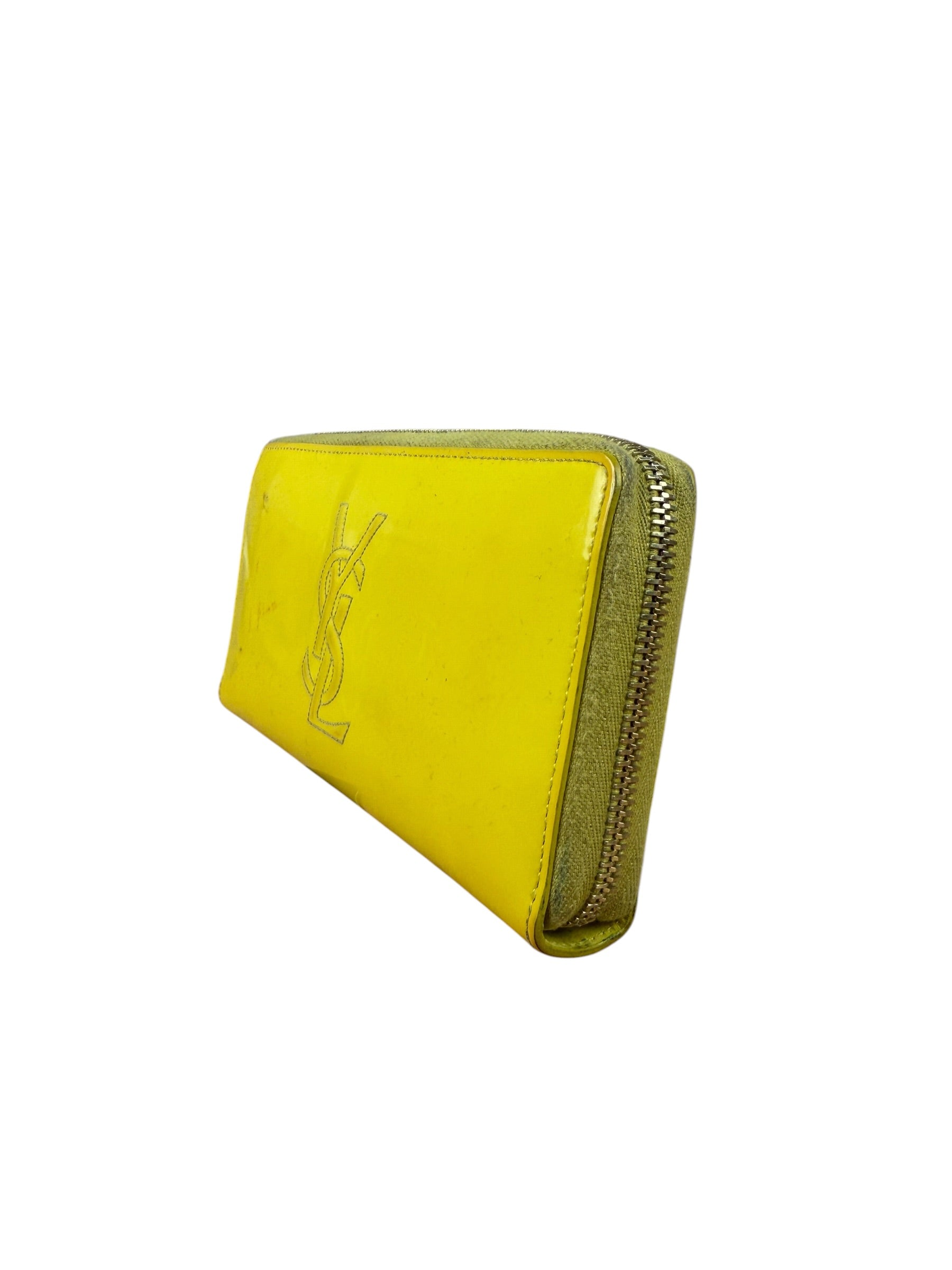 Yves Saint Laurent Yellow Patent Leather Zip-Around Long Wallet