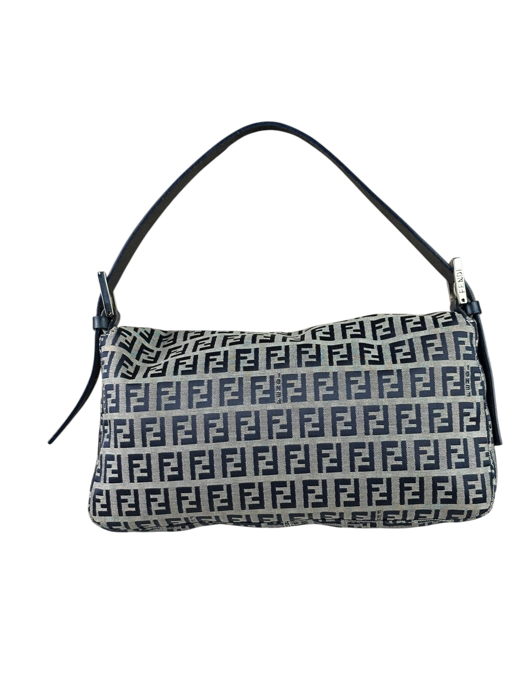 Fendi Navy Leather Trim Baguette