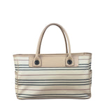 Burberry Multi-Color Leather Trim Striped Canvas Tote Bag