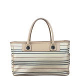 Burberry Multi-Color Leather Trim Striped Canvas Tote Bag