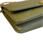 Chanel Olive Green Quilted Caviar Boy Flap Wallet On Chain 2017